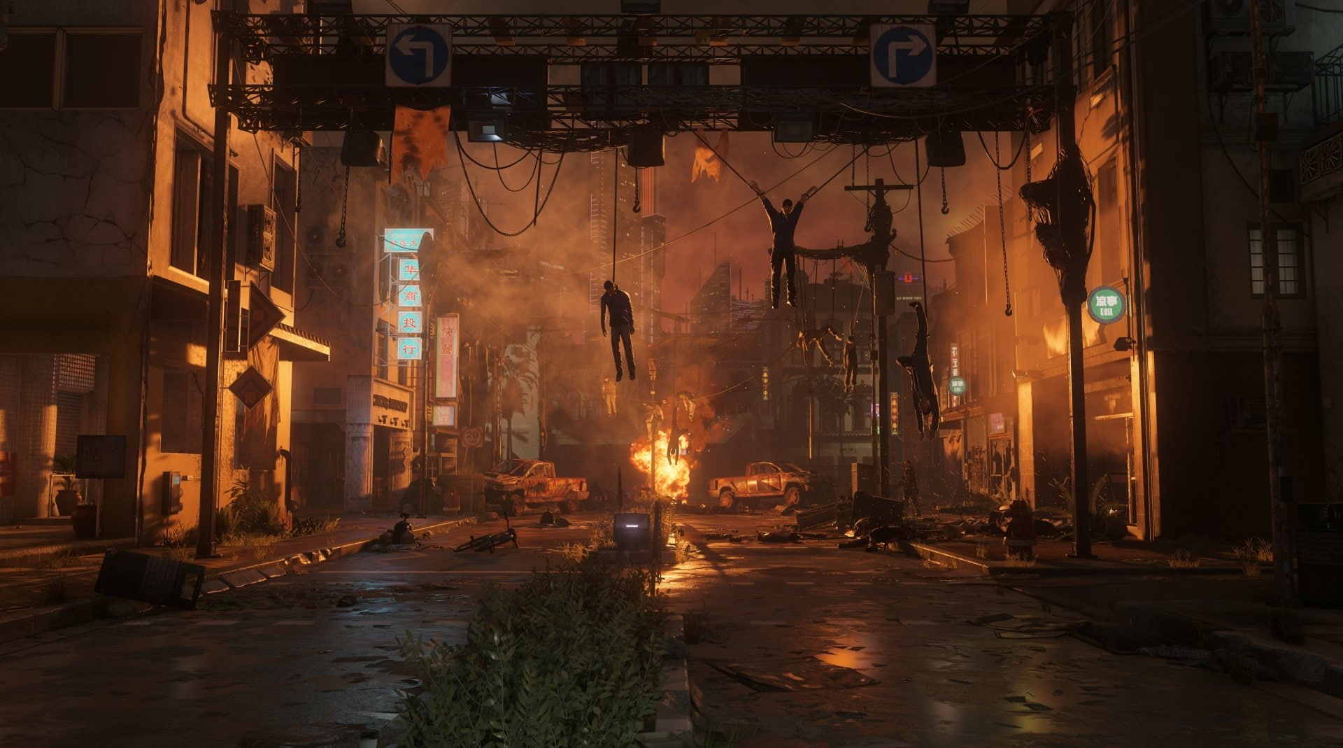 fire - natural phenomenon, water, lighting equipment, building, no people, night, electric lamp, burning, city, illuminated, Call Of Duty: Black Ops III, HD Wallpaper