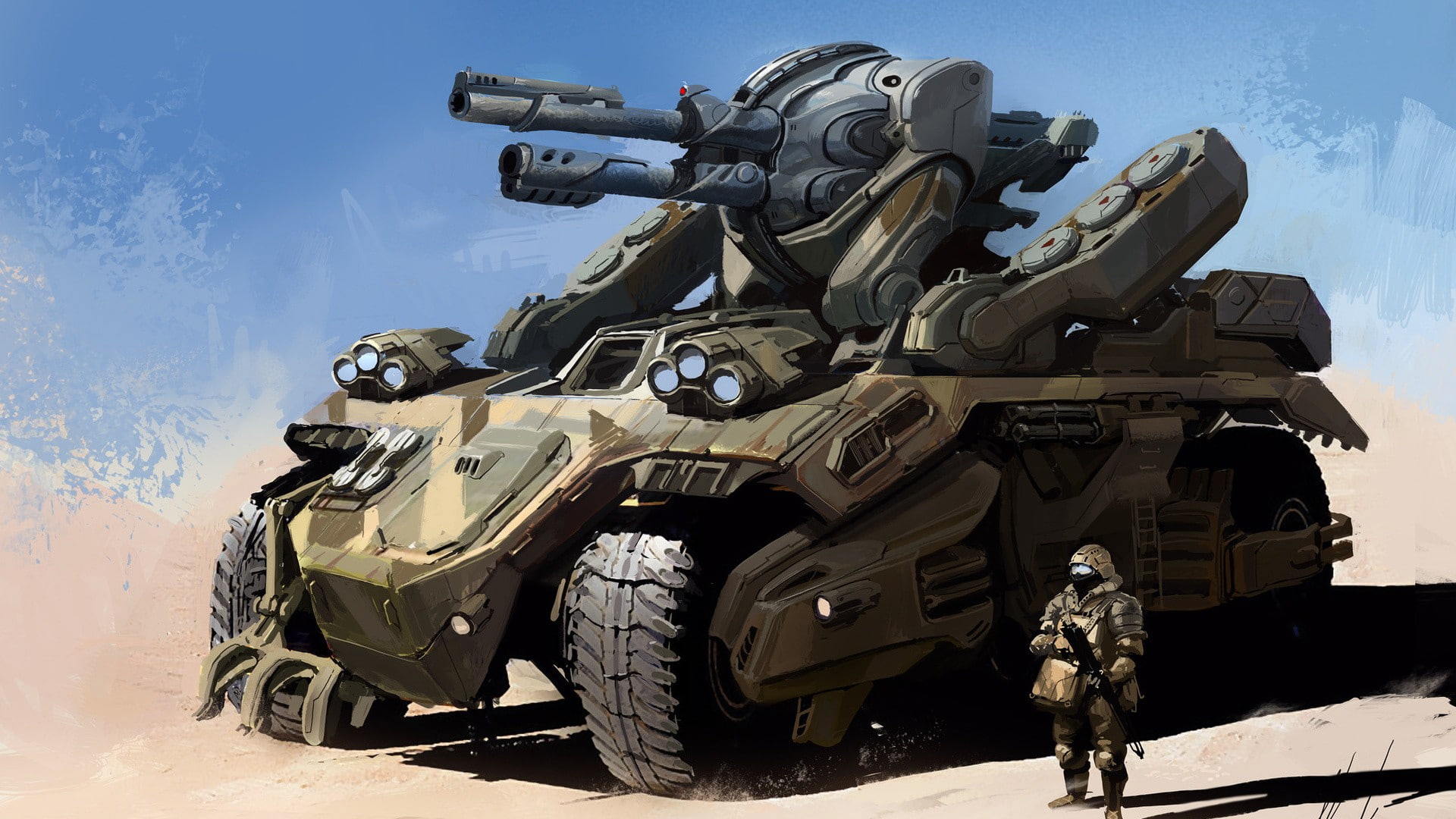armored vehicle, 1080P, cyberpunk, soldier, HD Wallpaper