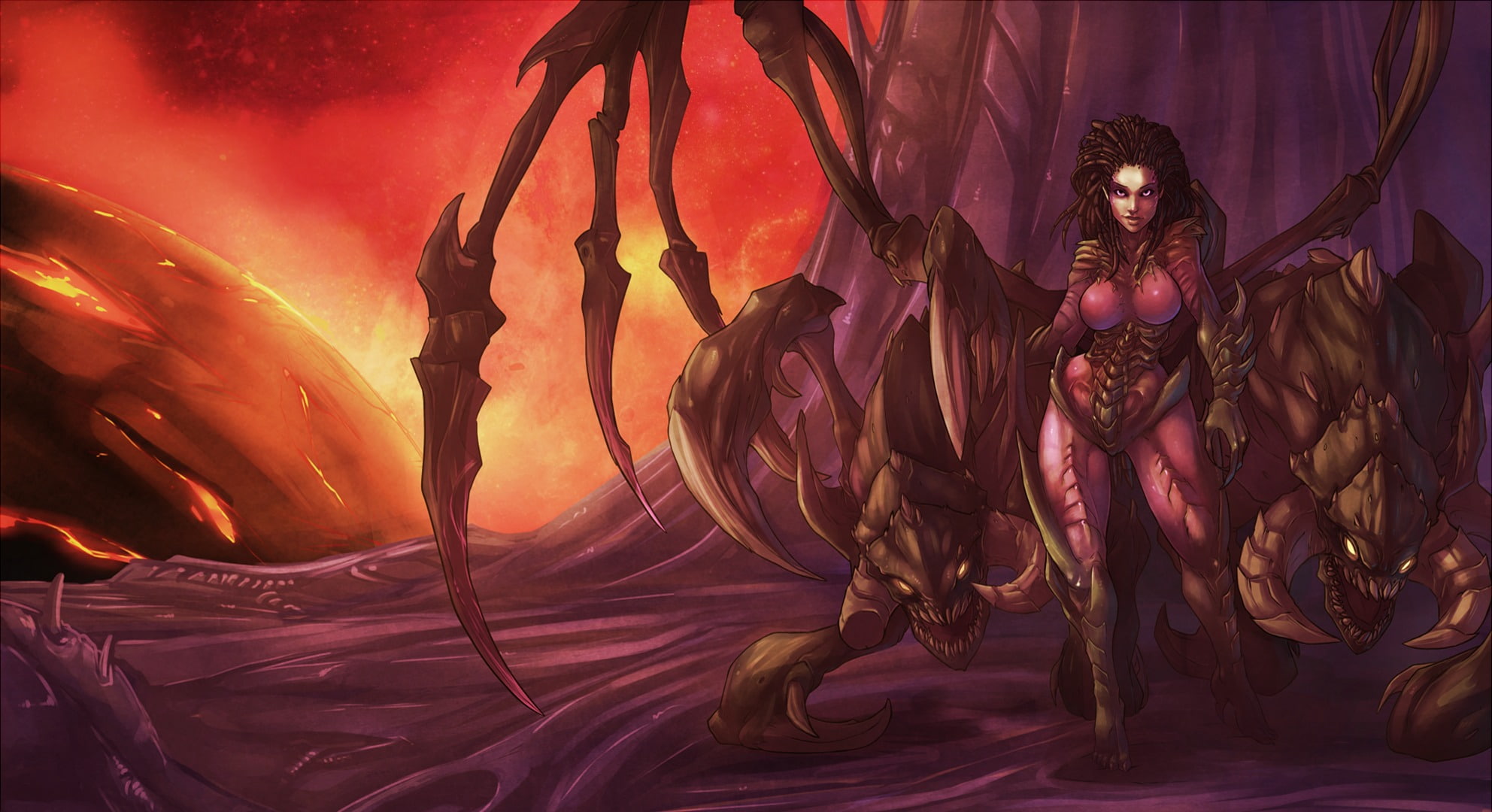 1080P, purple, top, starcraft, zerg, character, woman, illustration, bottoms, Queen of Blades, blizzard, black, sarah kerrigan, wearing, HD Wallpaper