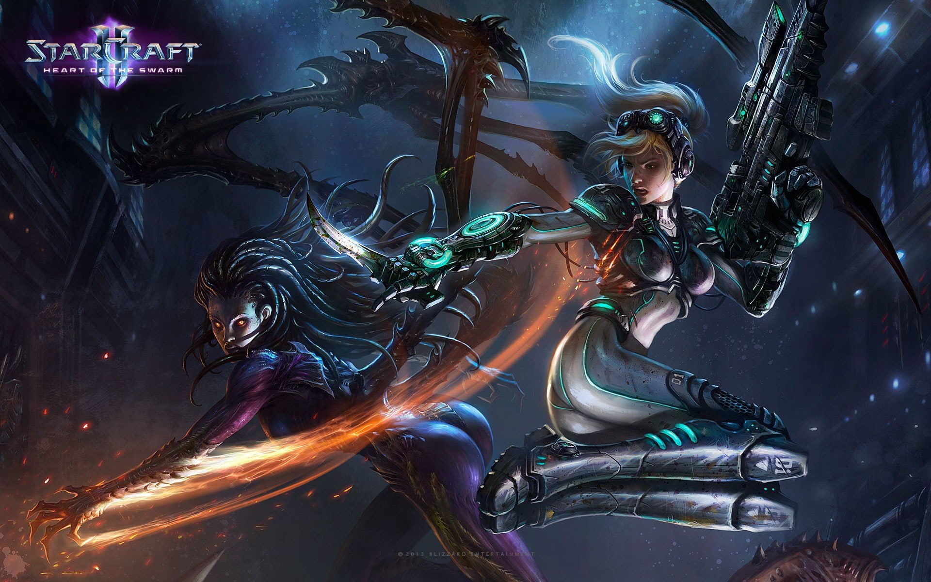 swarm, nova, queen, heart, women, sarah, kerrigan, video, terra, futuristic, 1080P, games, wings, blades, artwork, starcraft, blondes, bodysuits, HD Wallpaper