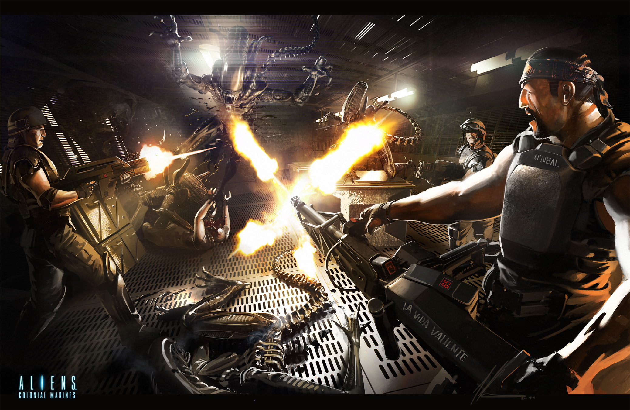 marines, alien, firing, sci fi, guns, 1080P, warrior, aliens, colonial, machine, games, battle, men, HD Wallpaper
