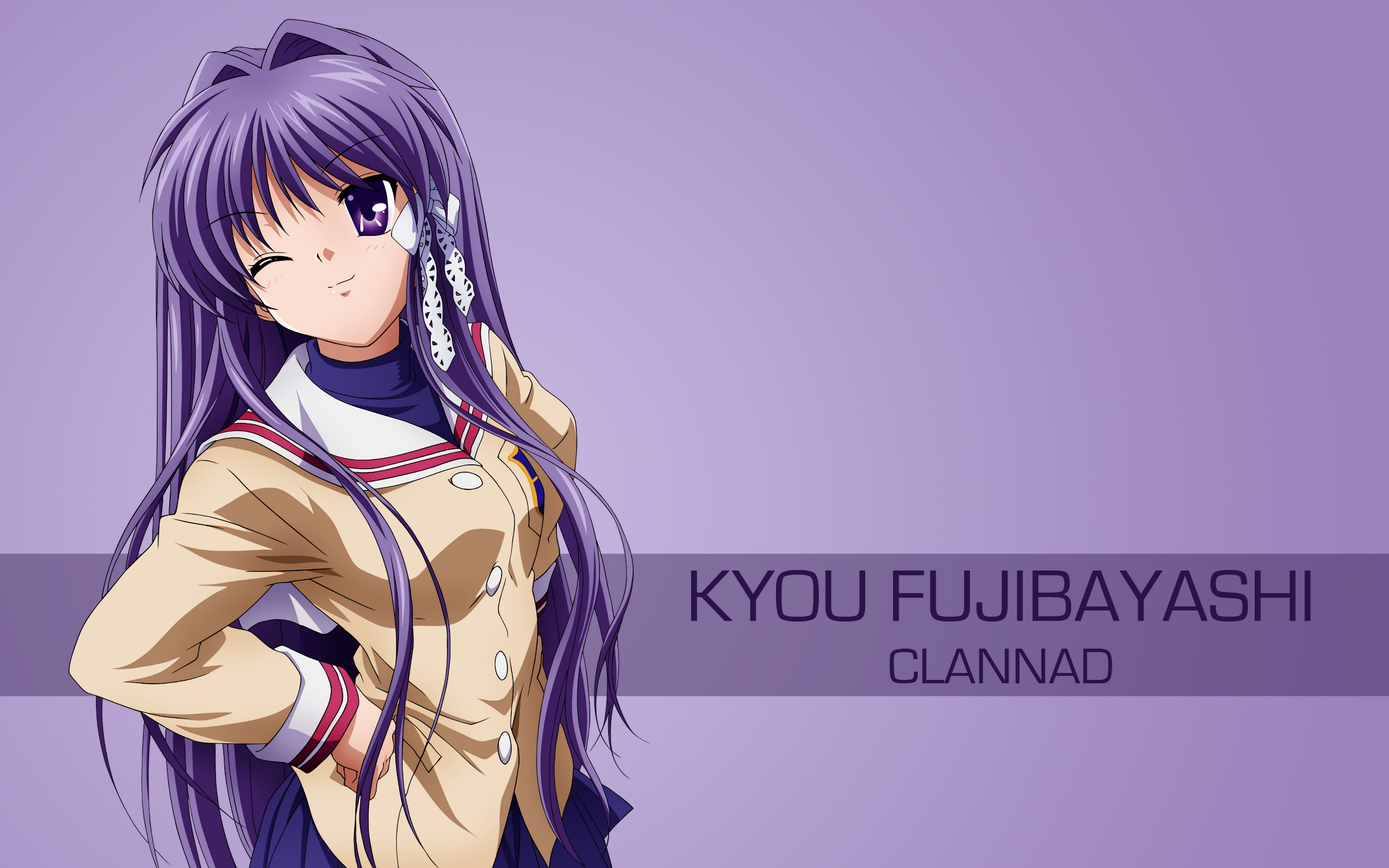 fashion, young adult, adult, anime girls, Clannad, communication, blue, hairstyle, clothing, purple, 2K, indoors, portrait, standing, blue background, HD Wallpaper