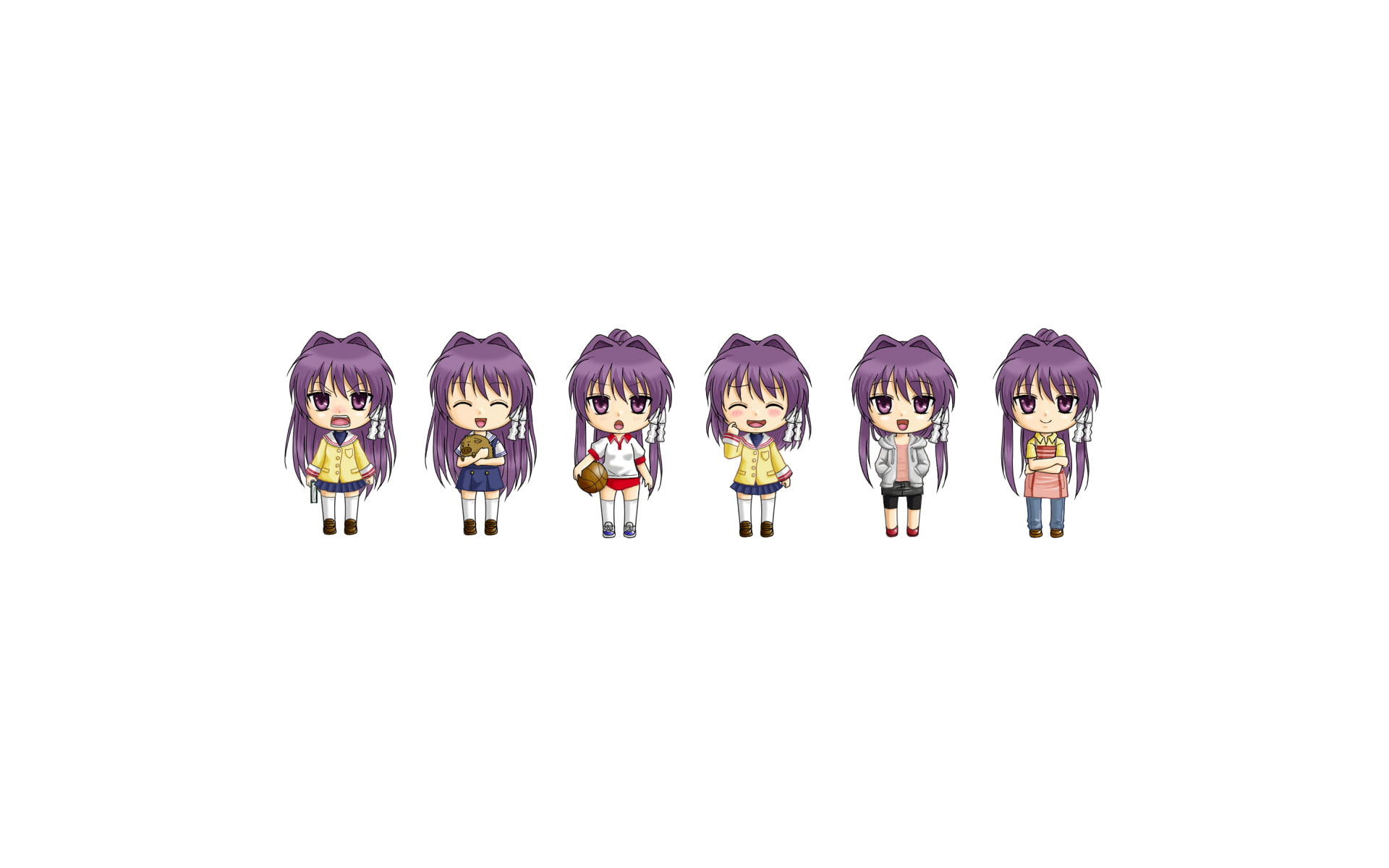 chibi, fujibayashi kyou, white, 1080P, kyou, background, fujibayashi, clannad, anime, white background, HD Wallpaper