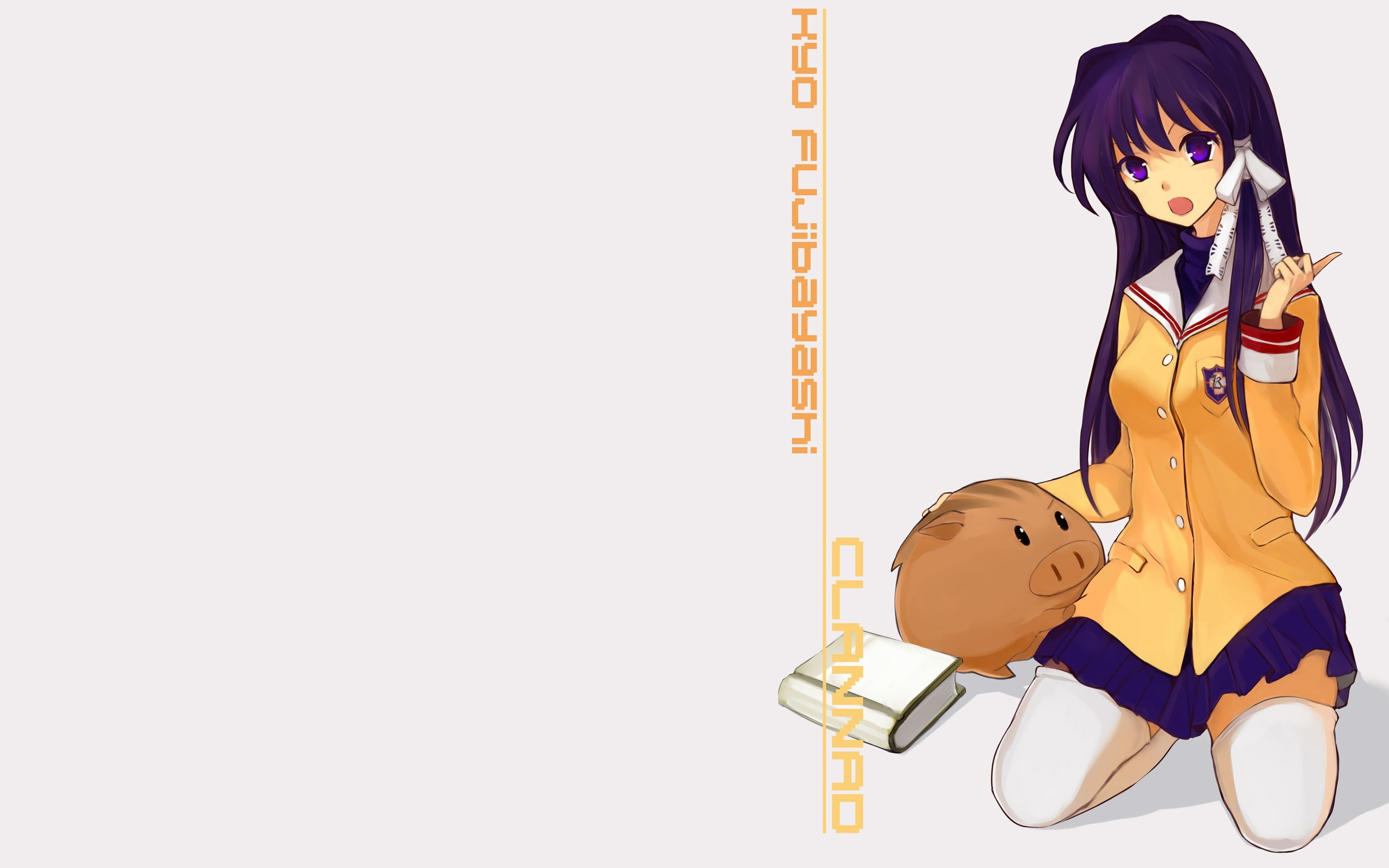 front view, anime, 2K, test Kyou, young women, Fujibayashi Kyou, white background, indoors, young adult, School Uniform, hairstyle, lifestyles, toy, Anime Girls, HD Wallpaper