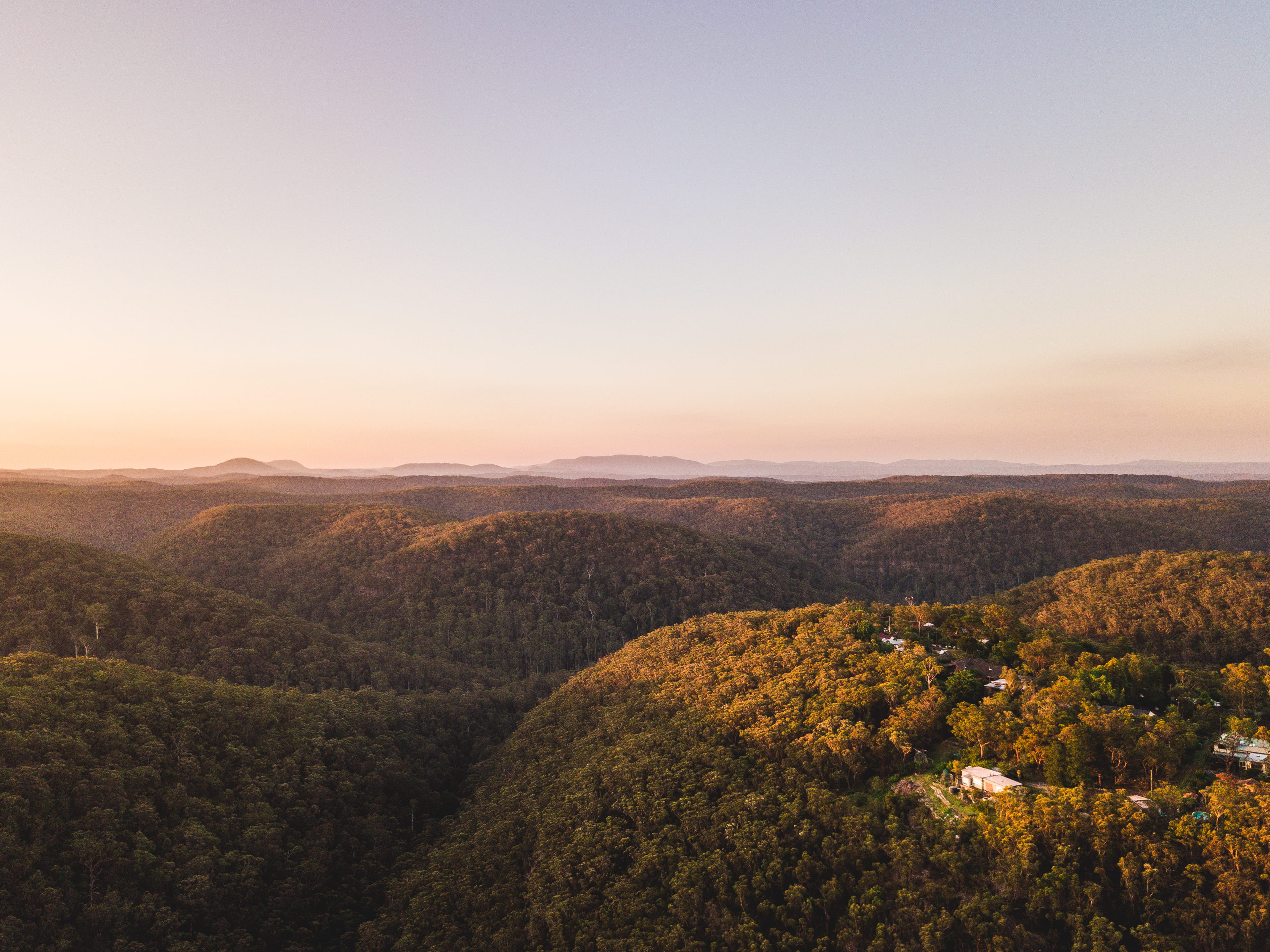 no people, tranquility, sunset, beauty in nature, rolling landscape, national park, sky, environment, copy space, idyllic, scenery, drone, bush, horizon, HD Wallpaper