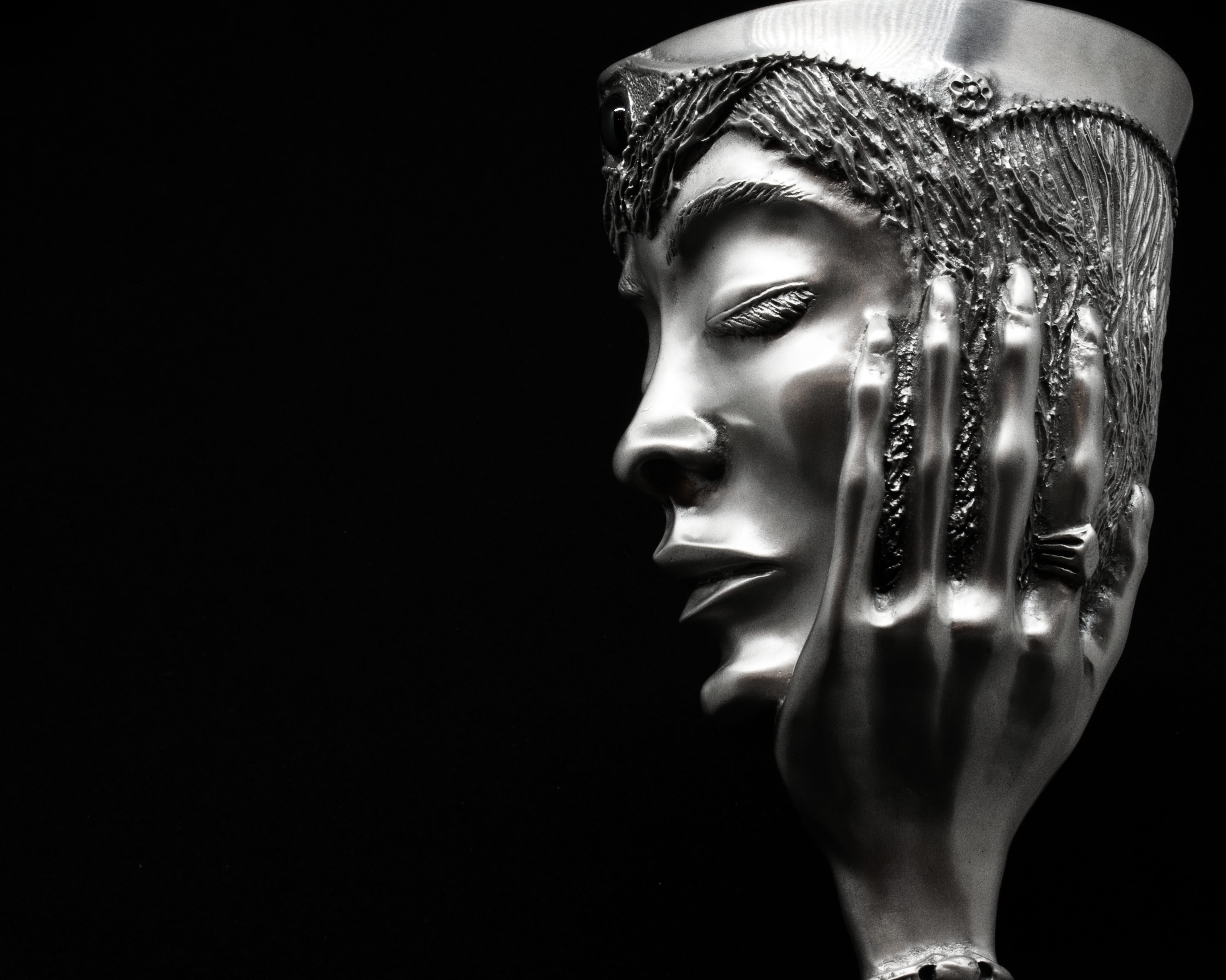 Metal, portrait, egyptian, indoors, close-up, Goblet, human body part, decorative, Cup, photo, black background, women, Pewter, Antique, wine, beauty, body part, HD Wallpaper