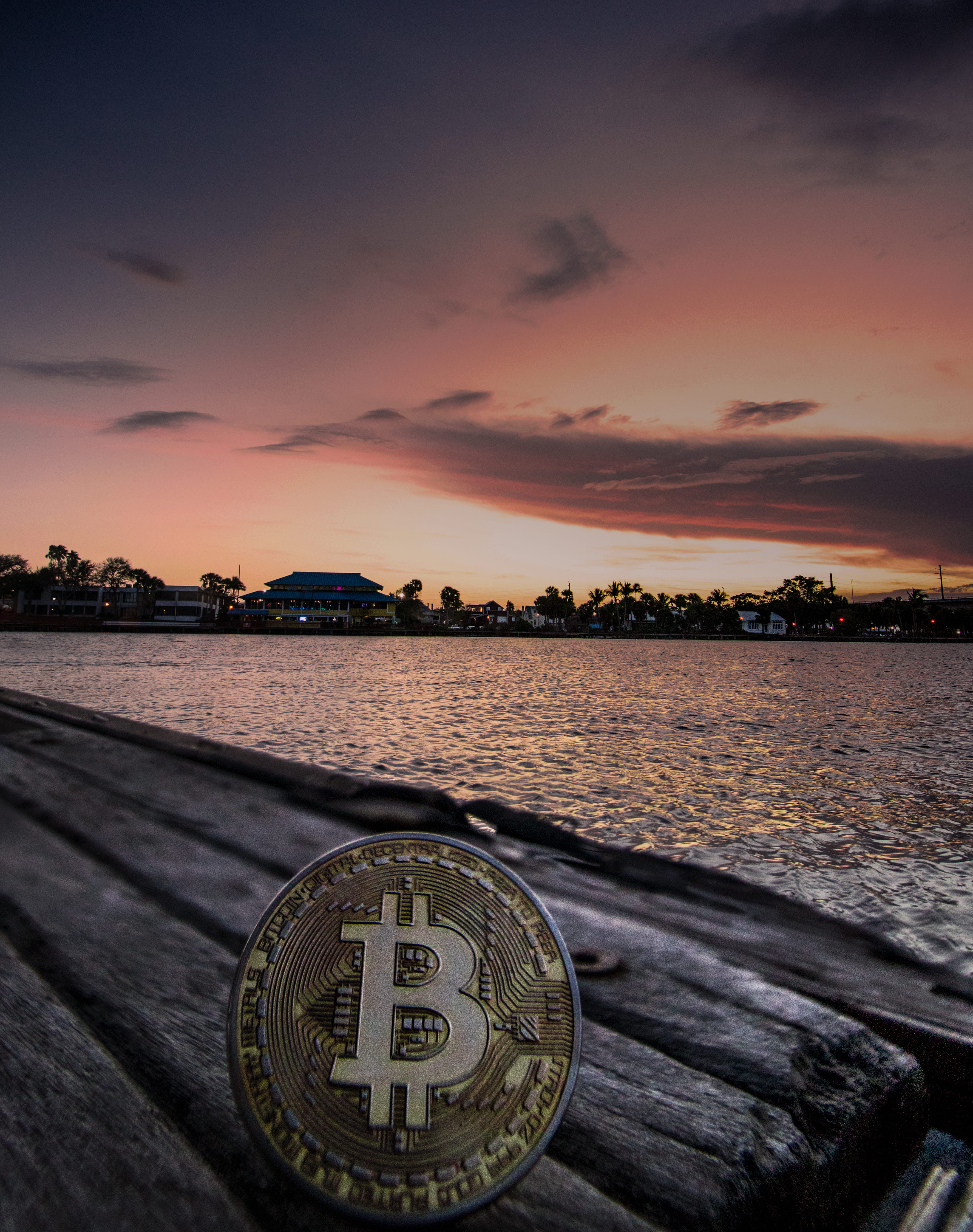 beauty in nature, metal, transportation, bitcoin, blockchain, text, tranquility, dawn, water, lake, number, evening, overlay, sky, outdoors, logo, wood - material, Phone HD Wallpaper