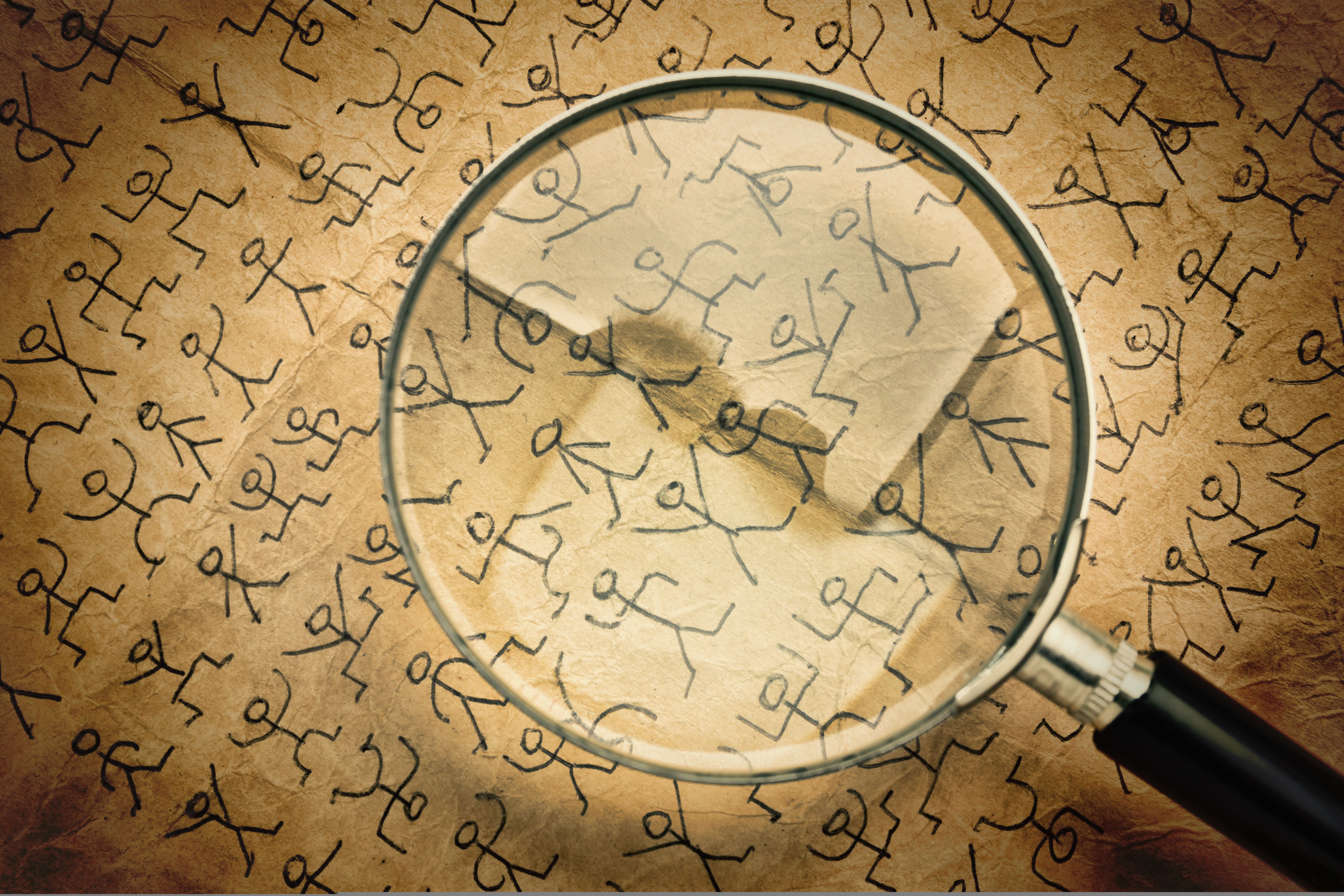 single men, magnifying glass, scroll, crypto, 5K, HD Wallpaper