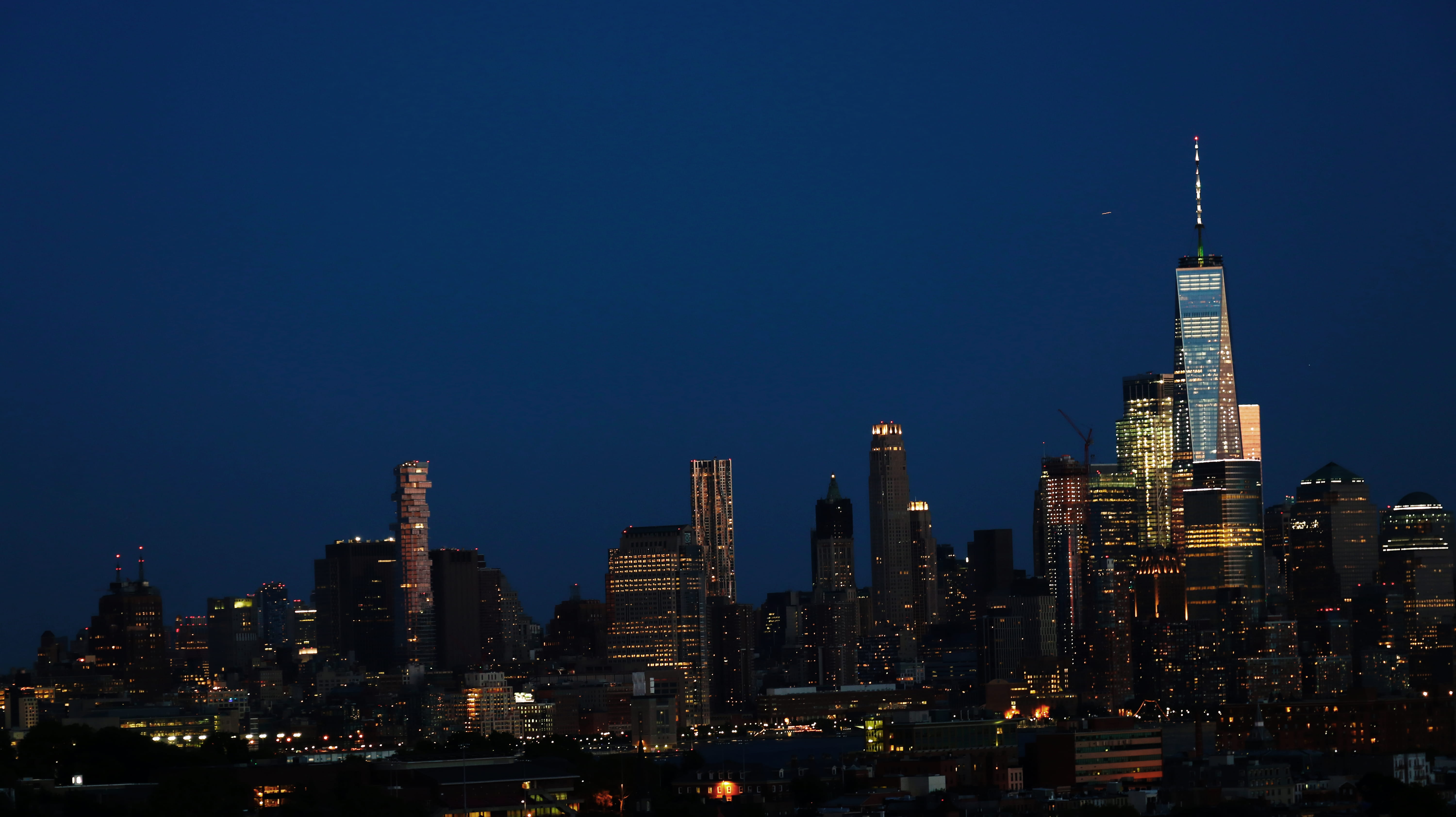 city, sky, office building exterior, spire, big apple, dom tower, no people, skyscraper, architecture, hoboken, outdoors, tower, downtown, 5K, illuminated, HD Wallpaper