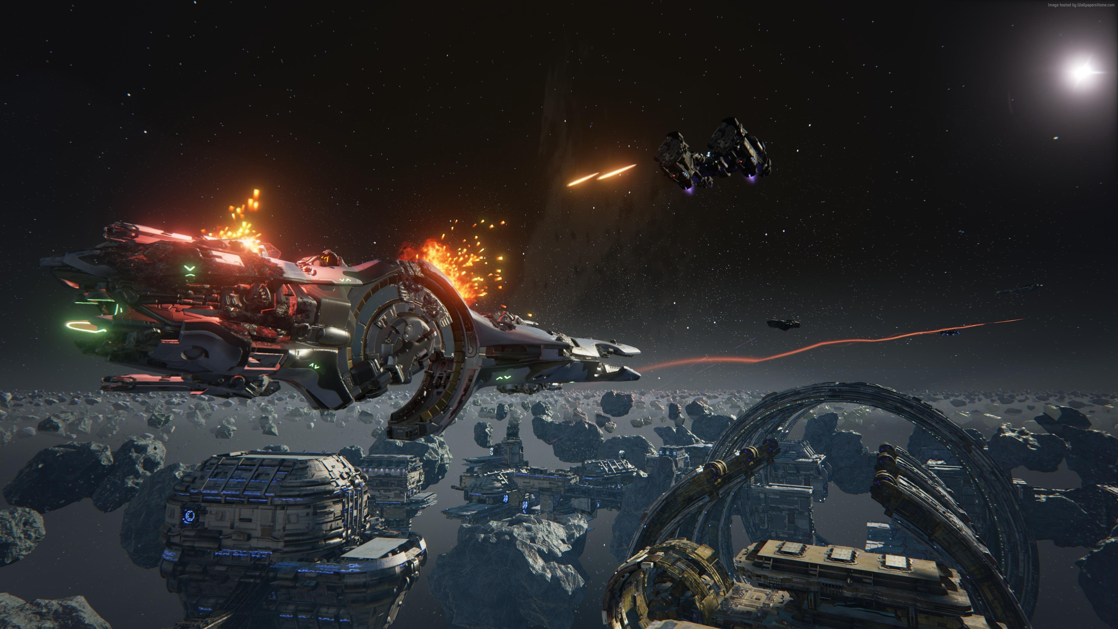 battleship, spaceship, simulator, futuristic, tactical, 4K, ship, combat, dreadnaught, action, warship, sci-fi, fighting, flight, strategy, HD Wallpaper