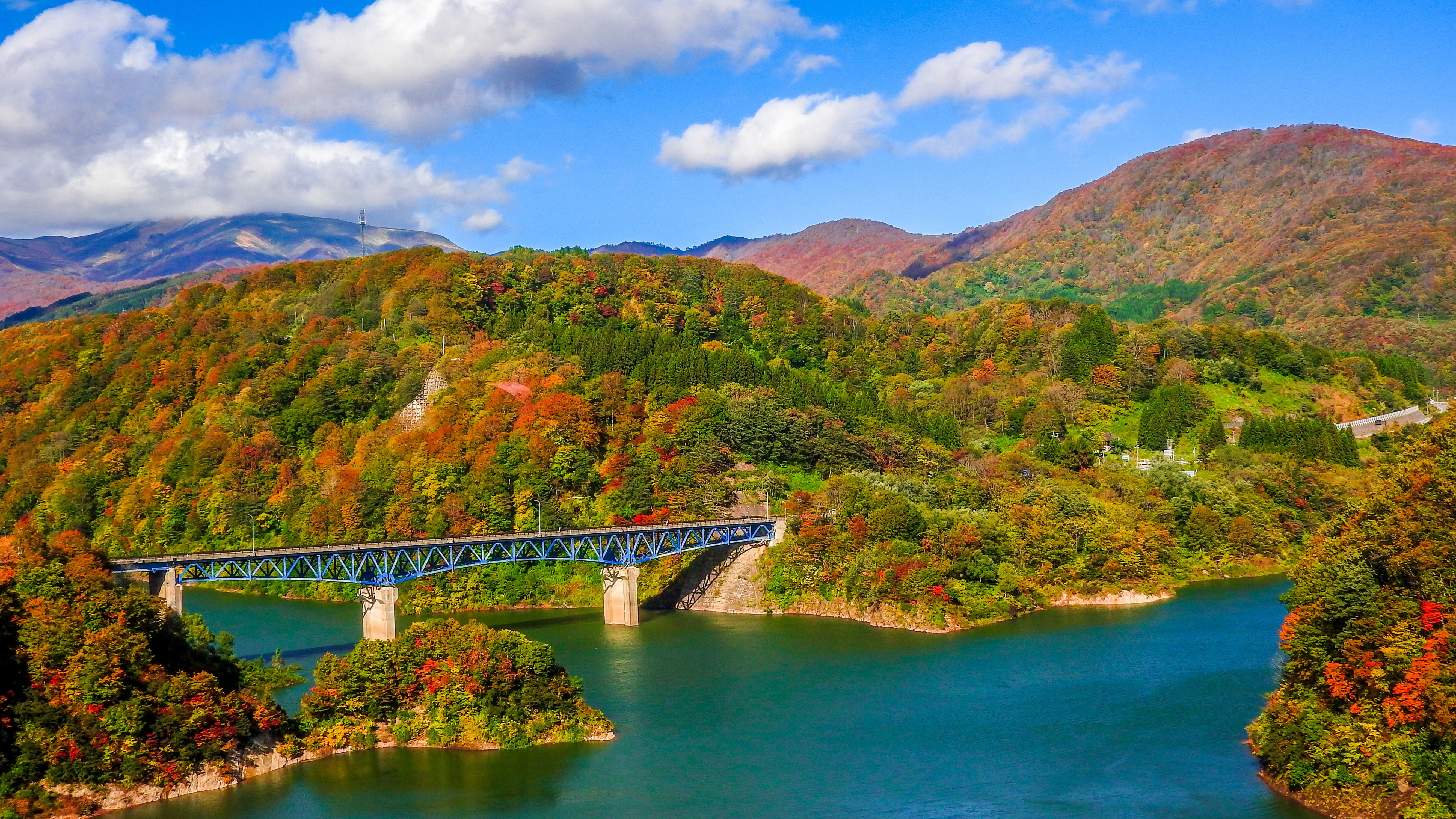 mountain range, scenic, scene, nature, travel, mountain, travel destinations, daytime, colorful, tree, river, plant, forest, bridge, built structure, outdoors, HD Wallpaper