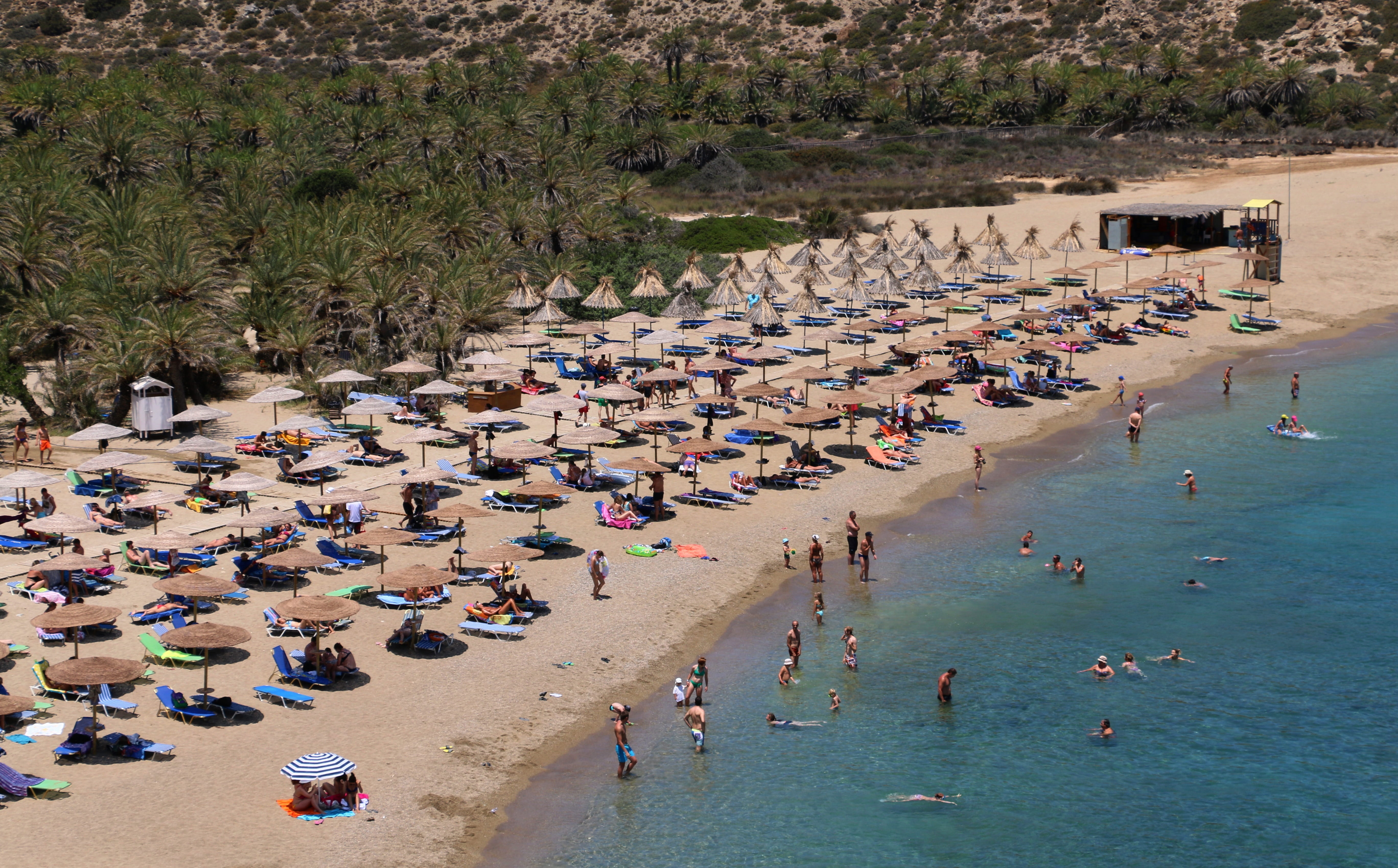vai crete, bather, vai, land, vacations, trip, photography, umbrella, nature, people, sea, palm beach, group of people, 5K, umbrellas, day, large group of people, HD Wallpaper