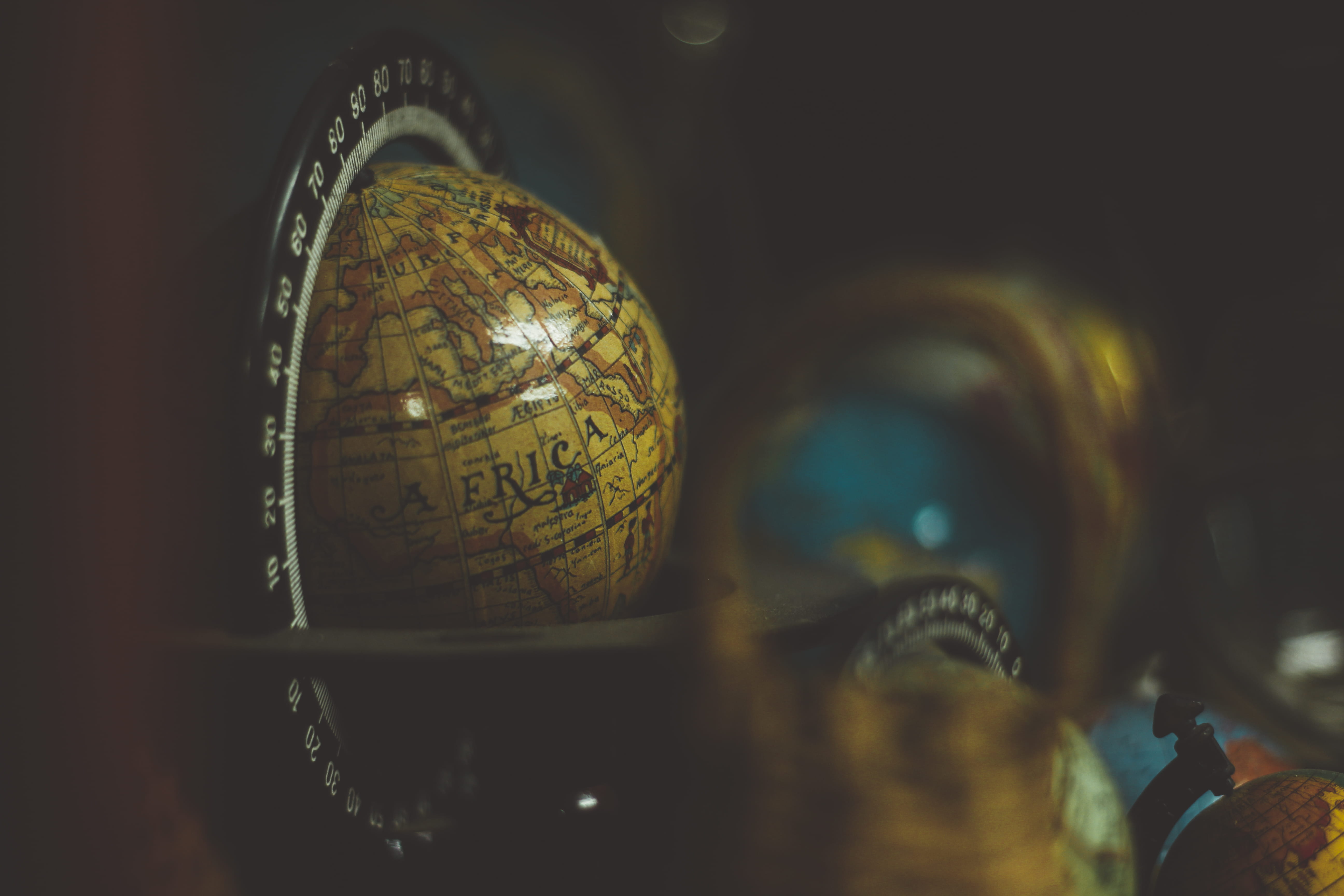 untitled, container, indoors, day, design, globe, shape, map, world, high angle view, africa, shiny, people, planet earth, men, vintage, still life, 5K, HD Wallpaper