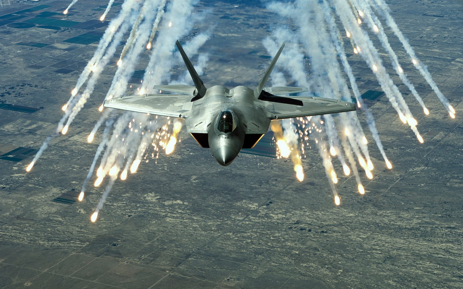 p, Clouds, 1080P, hd, raptor, aircraft, 1080i, military, art, flares, f, f-22, 1080p, HD Wallpaper