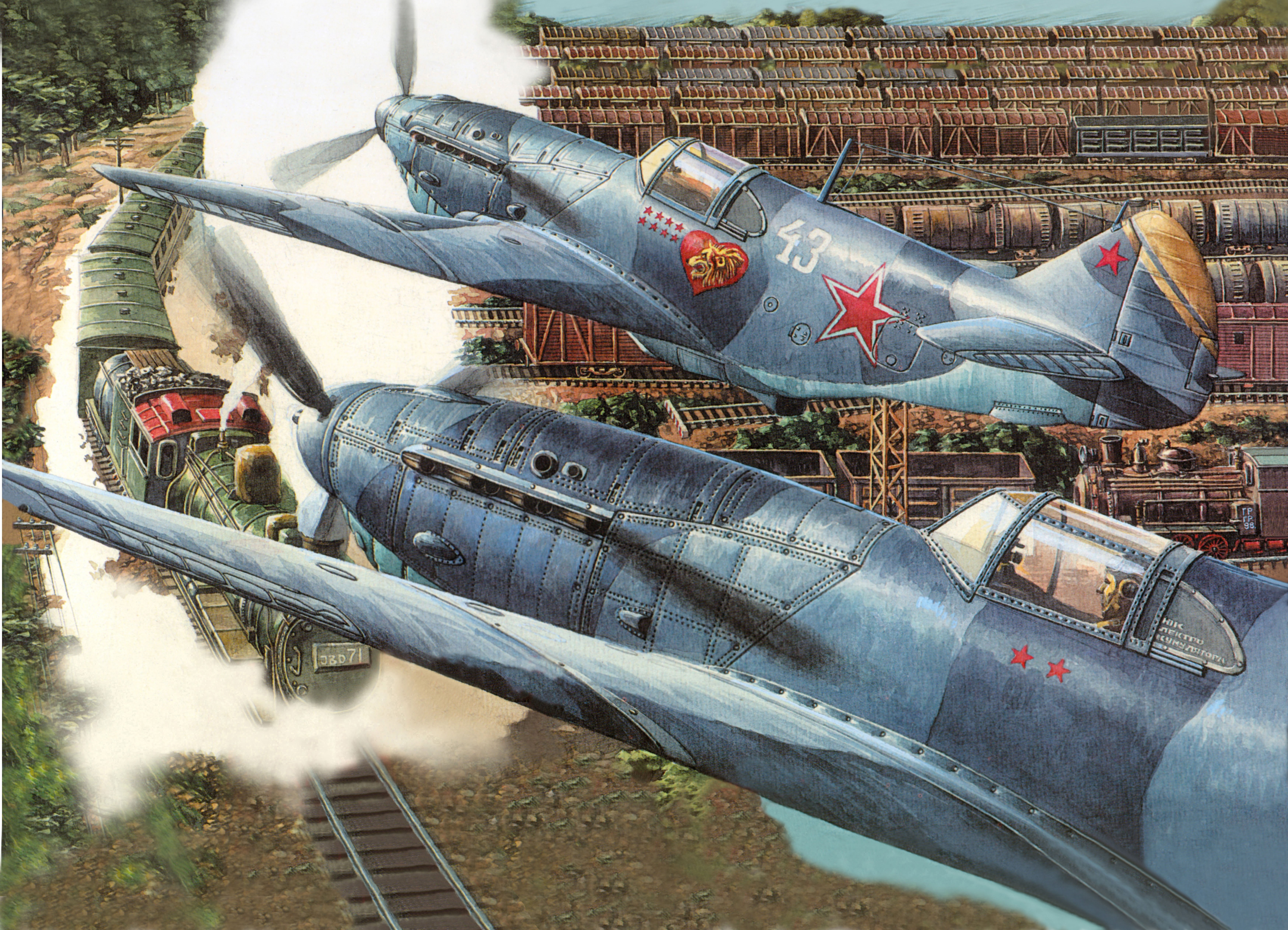 train, cars, piston, Soviet, LAGG-3, war, station, single, the engine, 5K, art, single-engine, fighters, HD Wallpaper