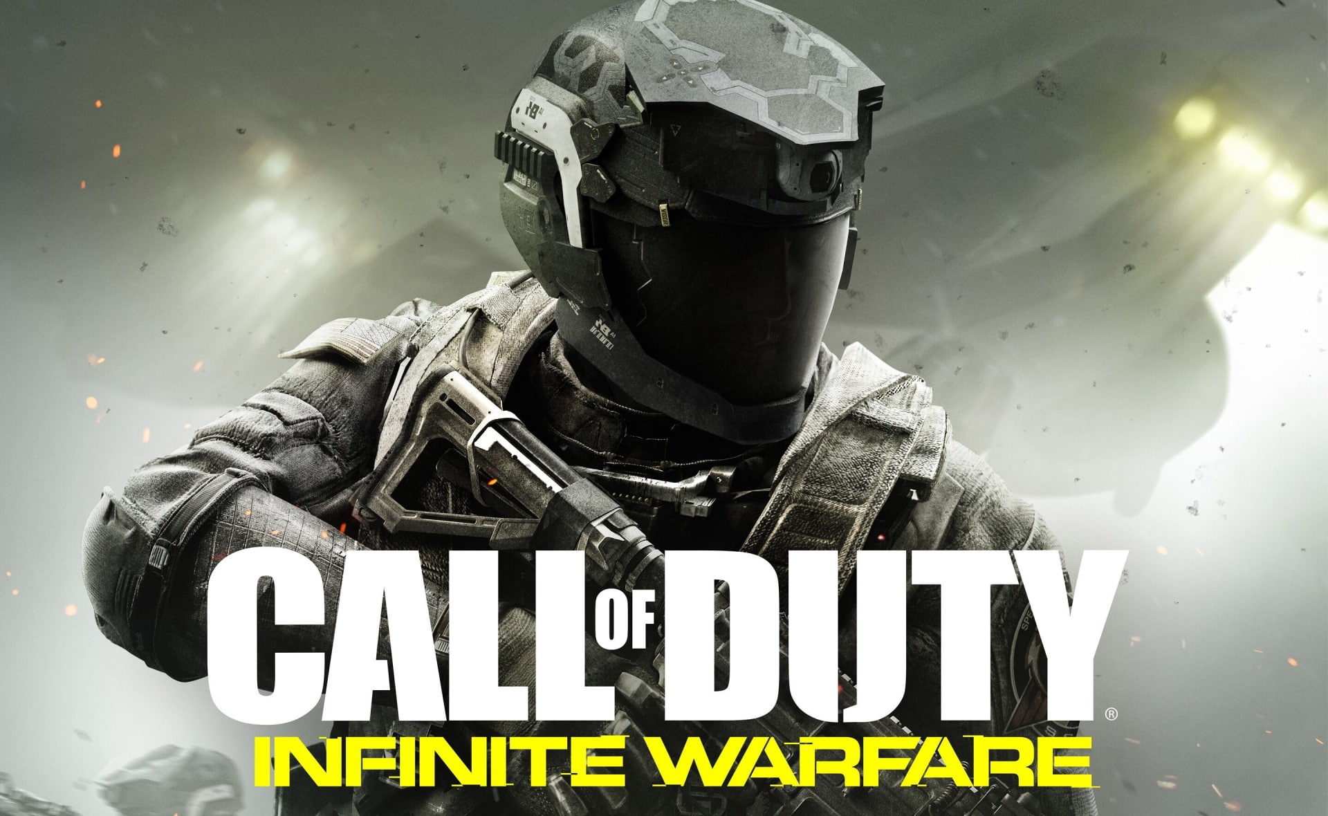 helmet, adult, 1080P, call of duty infinite warfare  of windows, protection, holding, sign, text, headwear, aggression, safety, one person, day, uniform, HD Wallpaper
