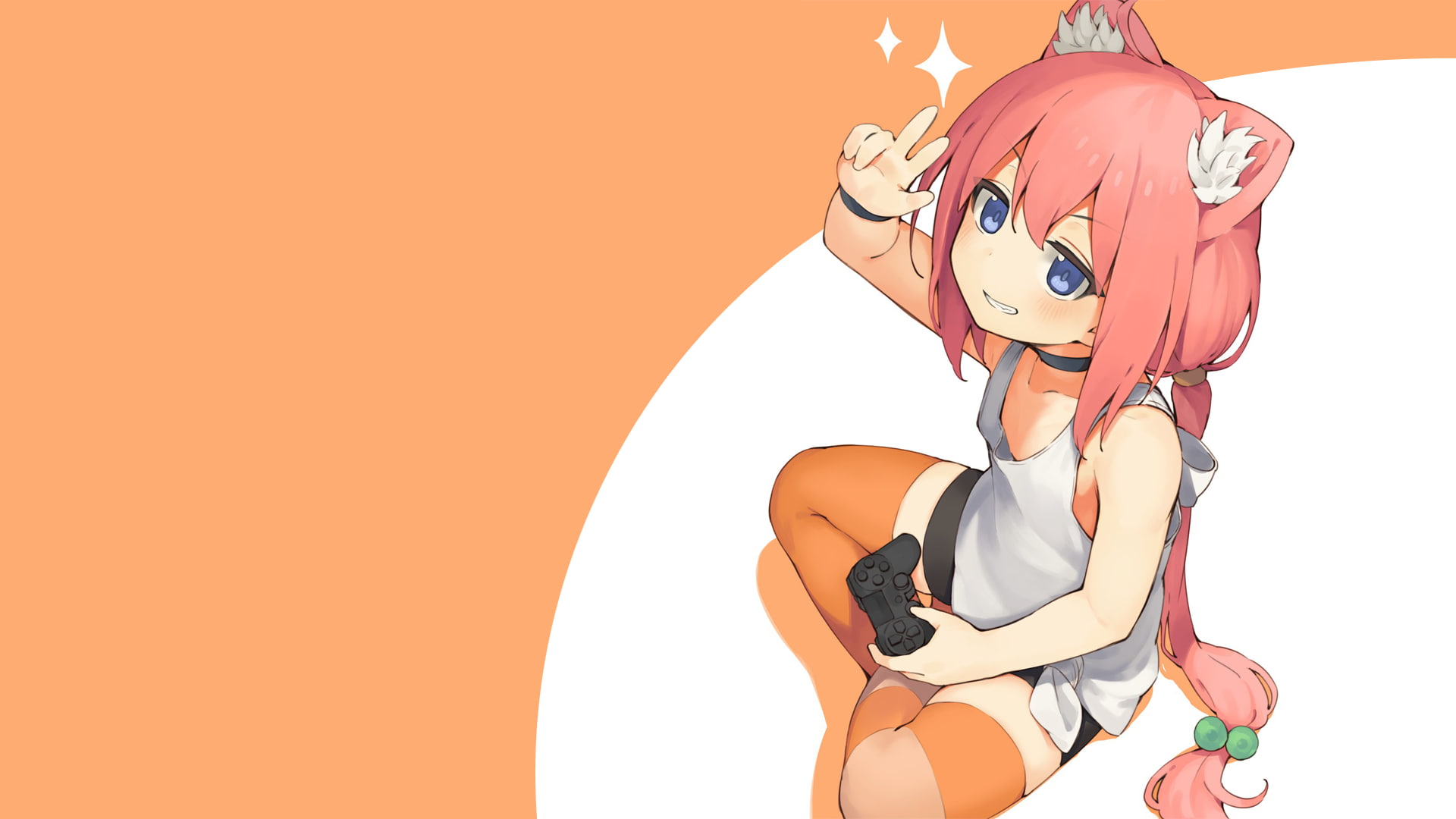 1080P, redhead, nekomimi, anime girls, gamepad, manga, simple background, anime, HD Wallpaper