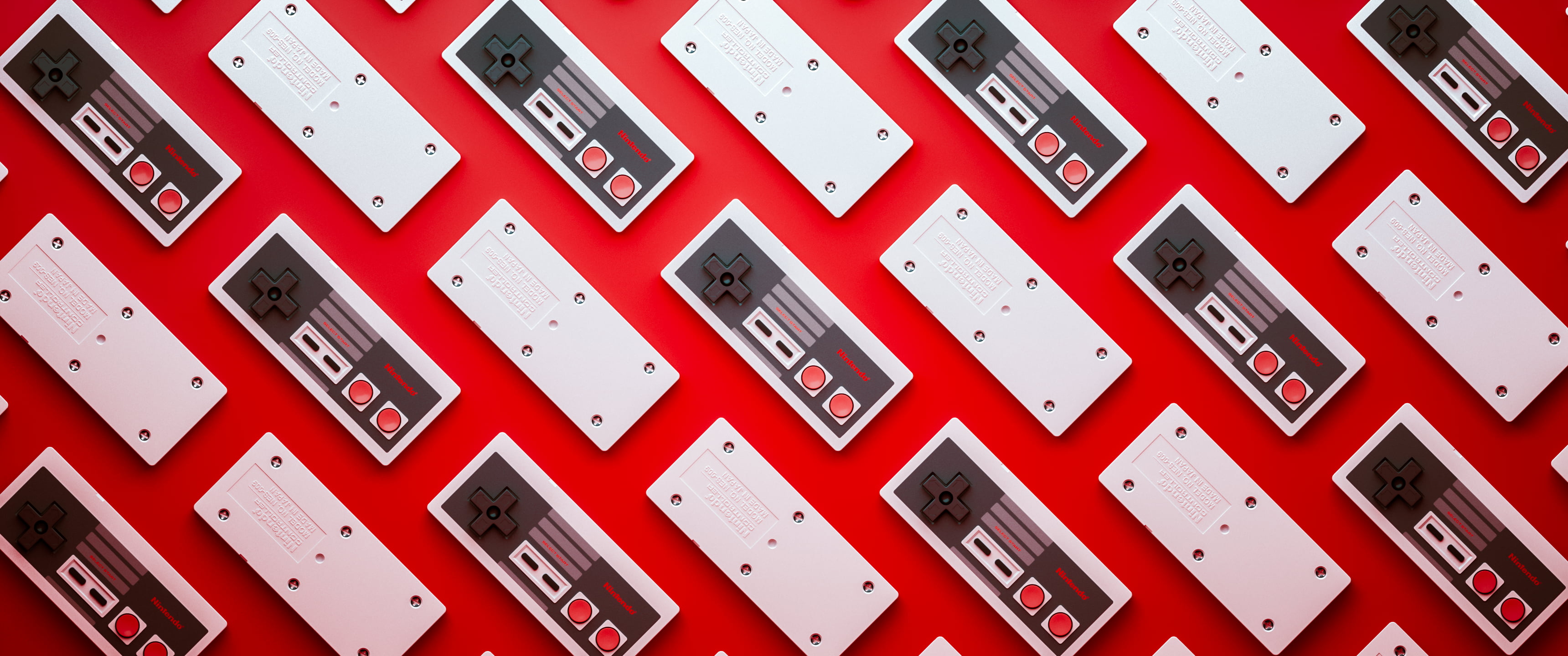 digital, gamepad, retro console, render, red, Nintendo, pattern, 2K, HD Wallpaper