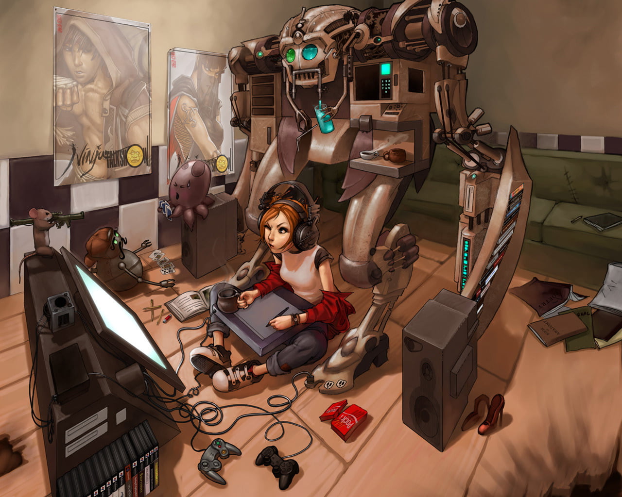 working, occupation, robotic Arm, hairstyle, females, table, top, real people, mess, monitor, equipment, men, indoors, robot, speakers, adult, white, human representation, HD Wallpaper