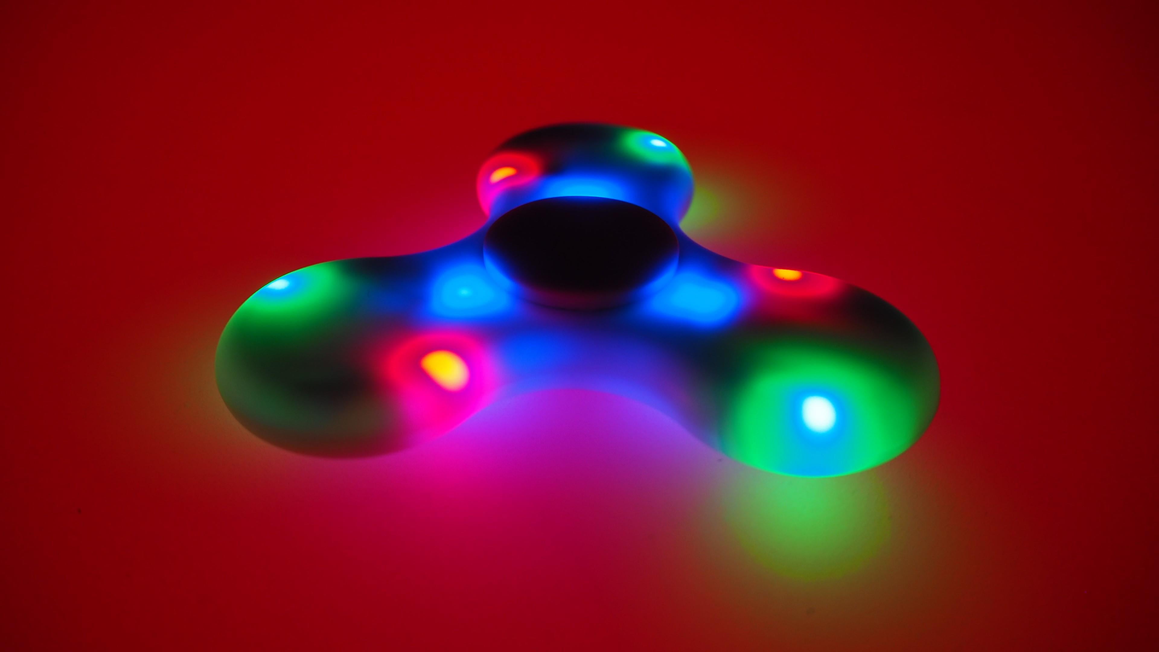 fun, glowing, multi colored, spinner, illuminated, 4K, game, close-up, studio shot, vibrant color, colored background, colorful, sphere, motion, play, HD Wallpaper