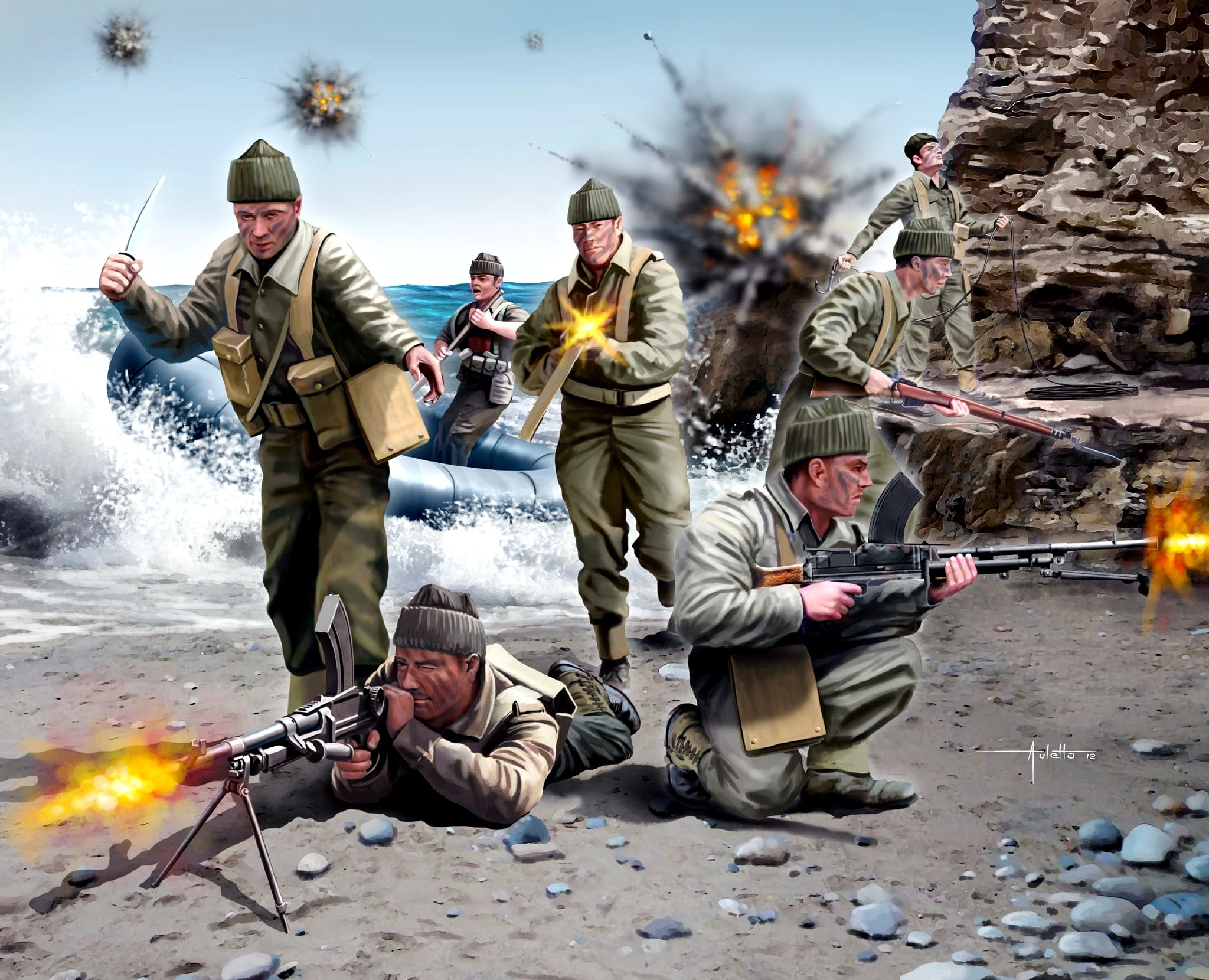 nature, men, fire, figure, explosions, winter, 1080P, weapons, outdoors, cold temperature, day, lifestyles, burning, British Commandos, equipment, full length, HD Wallpaper