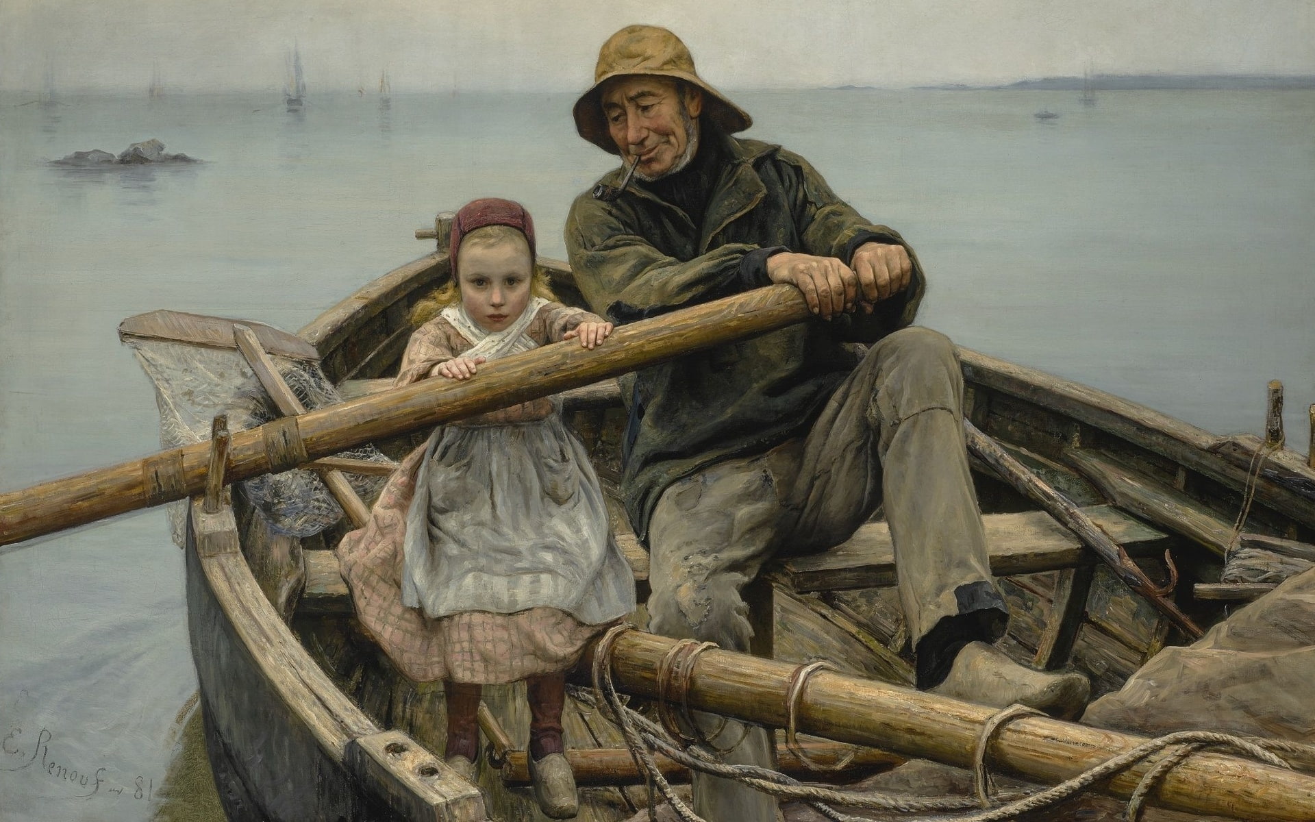 Emile Renouf, French painter, The helping hand, Emil Renouf, A helping hand, 1080P, 1881, HD Wallpaper