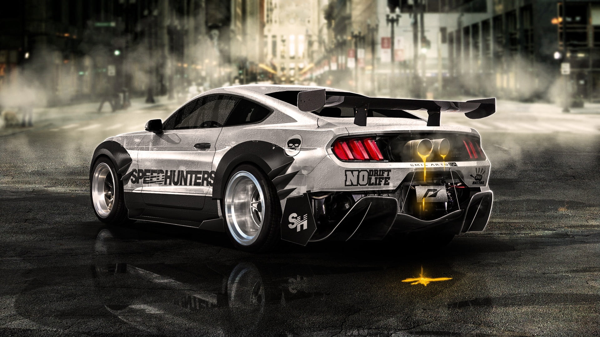 White, Transport and Vehicles, 1080P, Machine, Mustang 2015, Auto, Ford Mustang, by Emil Arts, The city, Emil Arts, Art, Speed Hunters, HD Wallpaper