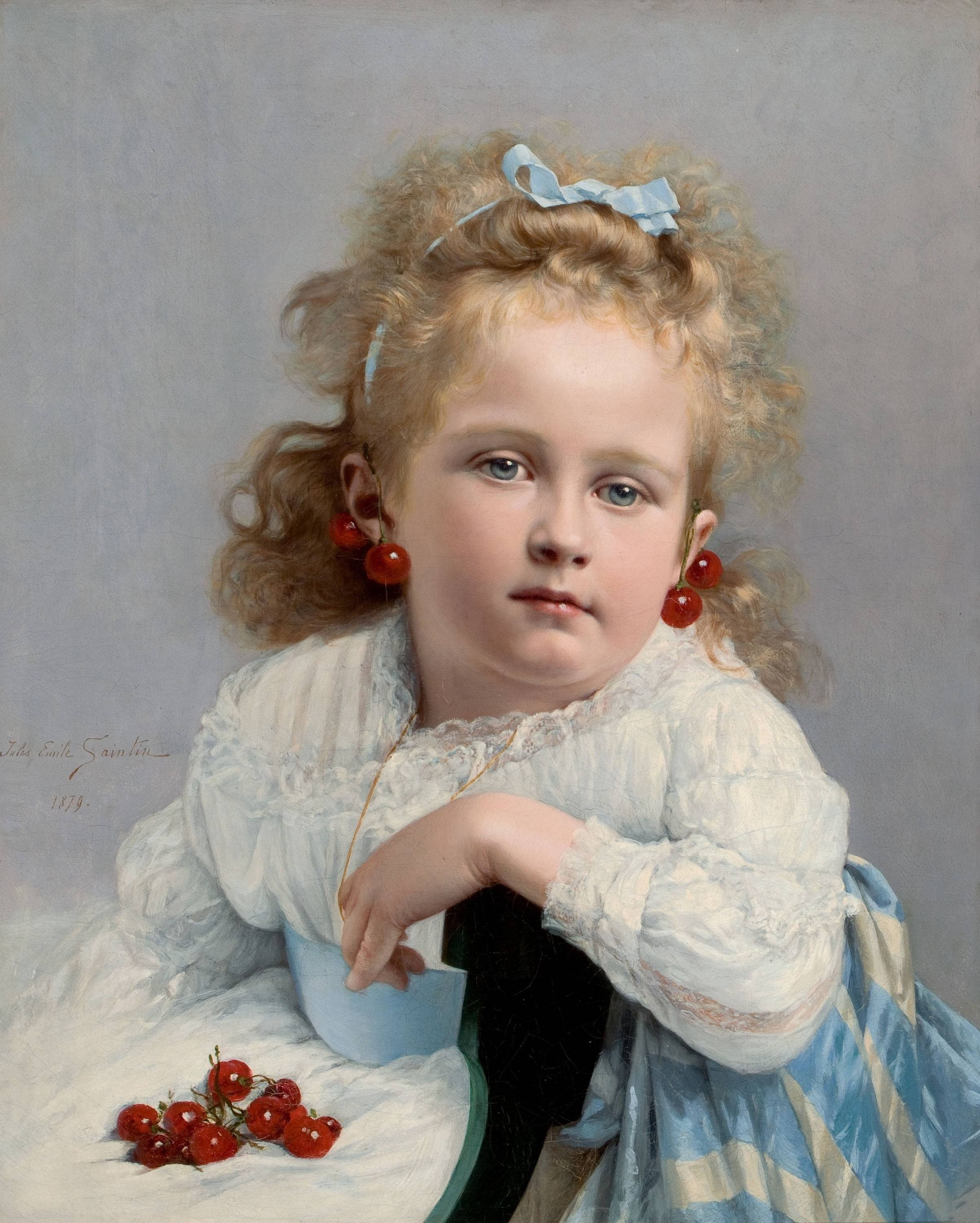 eyes, 2K, blue, saintin, jules, oil, art, emile, children, Phone HD Wallpaper