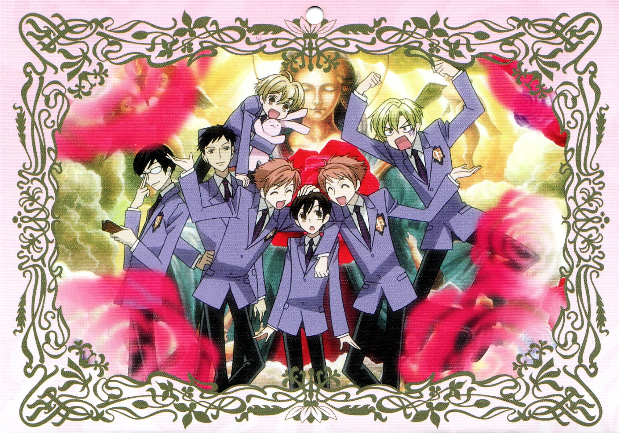 art and craft, representation, celebration, red, multi colored, adult, mammal, ouran highschool host club, 1080P, indoors, mural, full length, men, males, HD Wallpaper