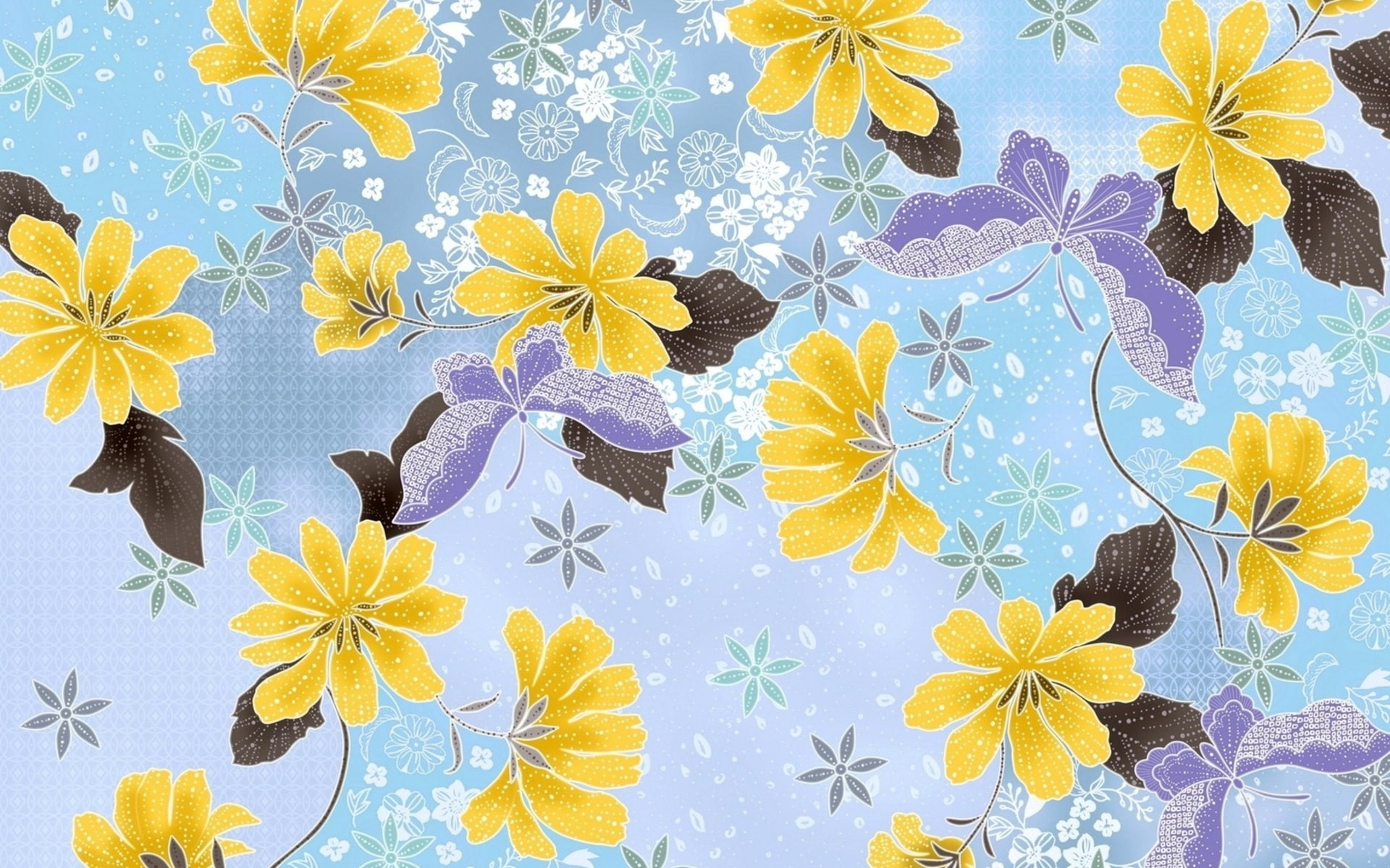 textile, flower, floral, blue, hd, purple, 1080P, artistic, yellow, HD Wallpaper