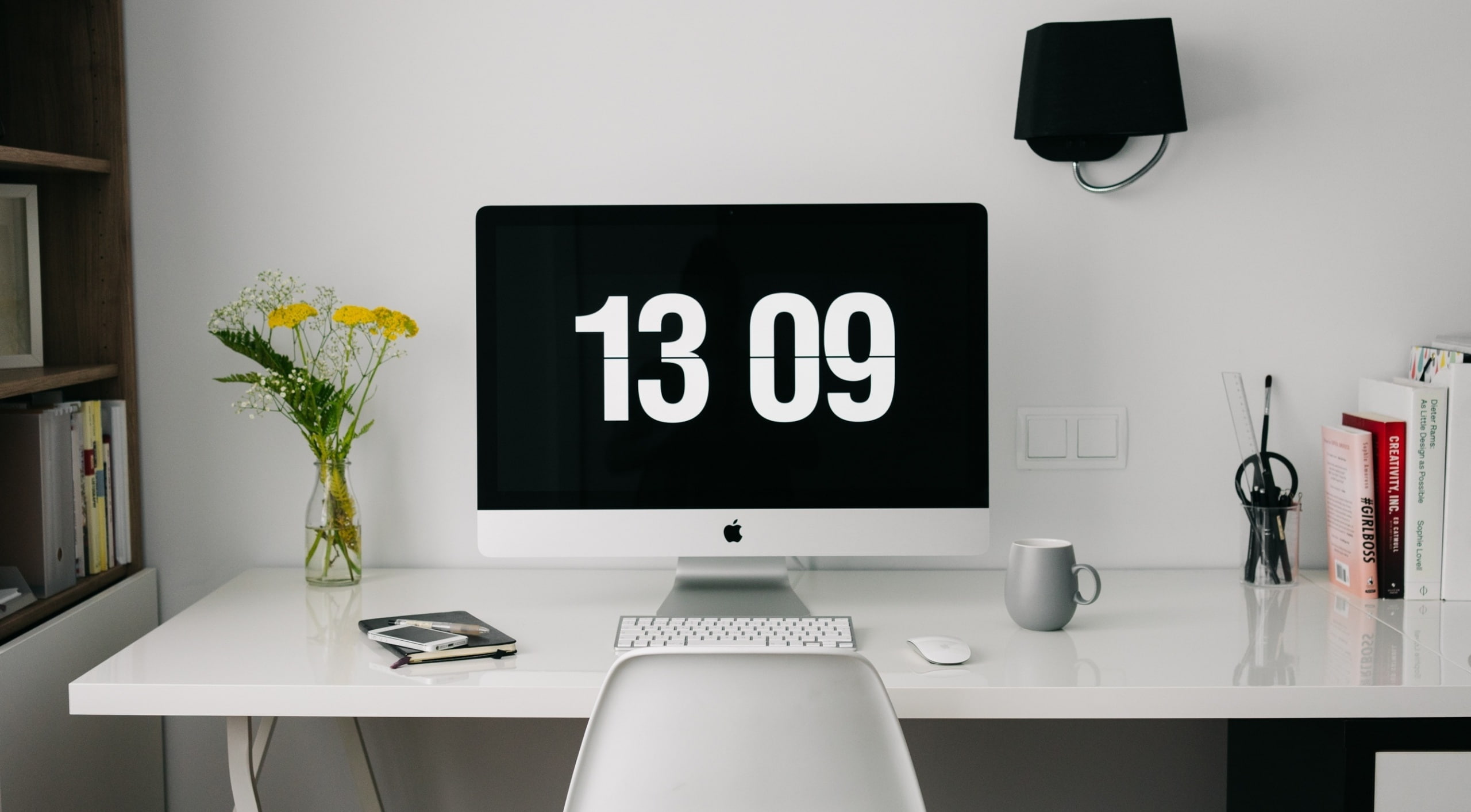 vase, Creative, silver, keyboard, Design, communication, modern, Computers, plant, magic, 2K, Furniture, Interior, imac, mouse, Desk, Computer, computer monitor, HD Wallpaper