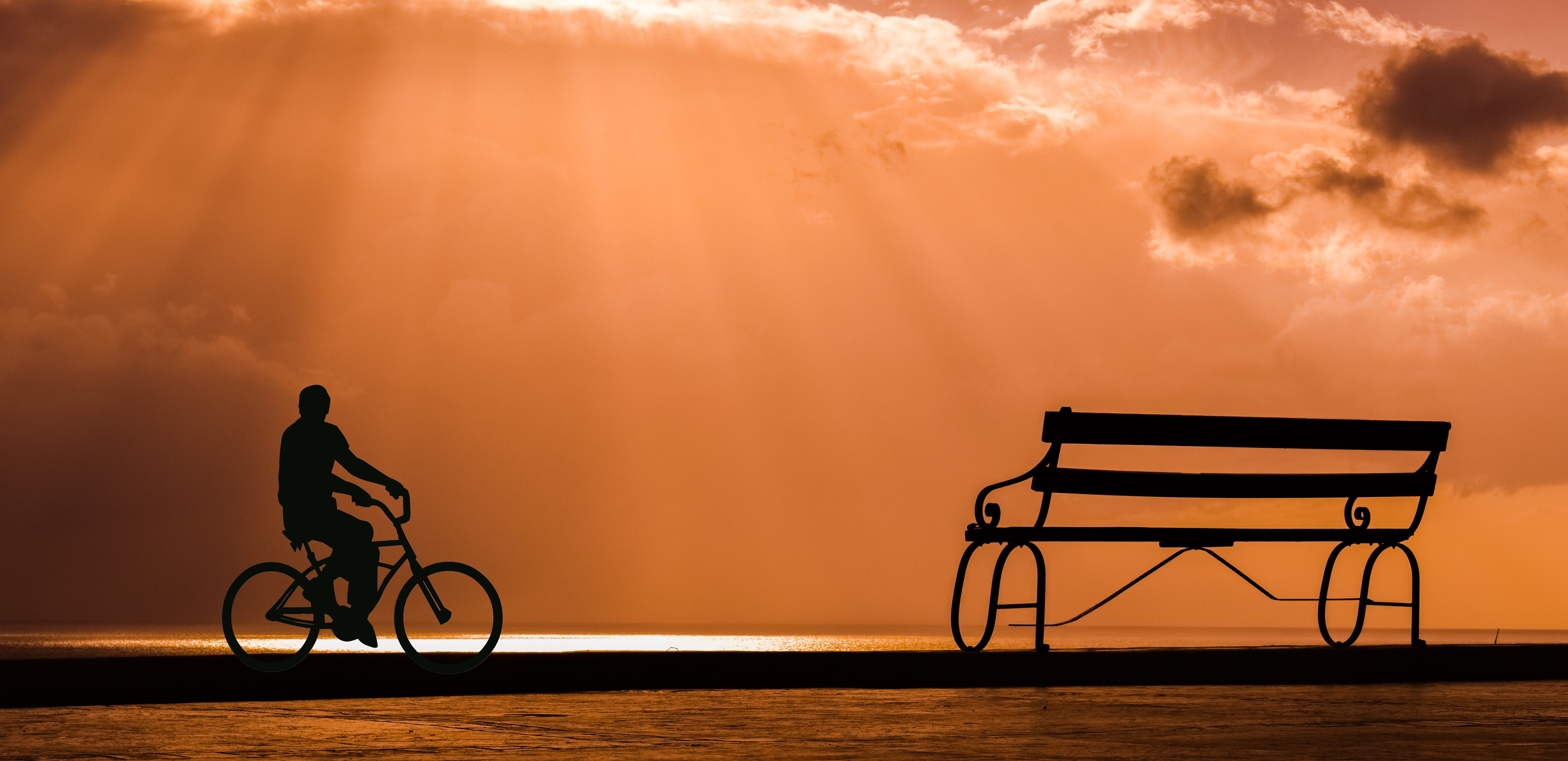 exercise, travel, sunlight, cloud - sky, environment, cyclist, tranquility, silhouette, sky, dusk, transportation, riding, cycling, outdoors, lifestyle, HD Wallpaper