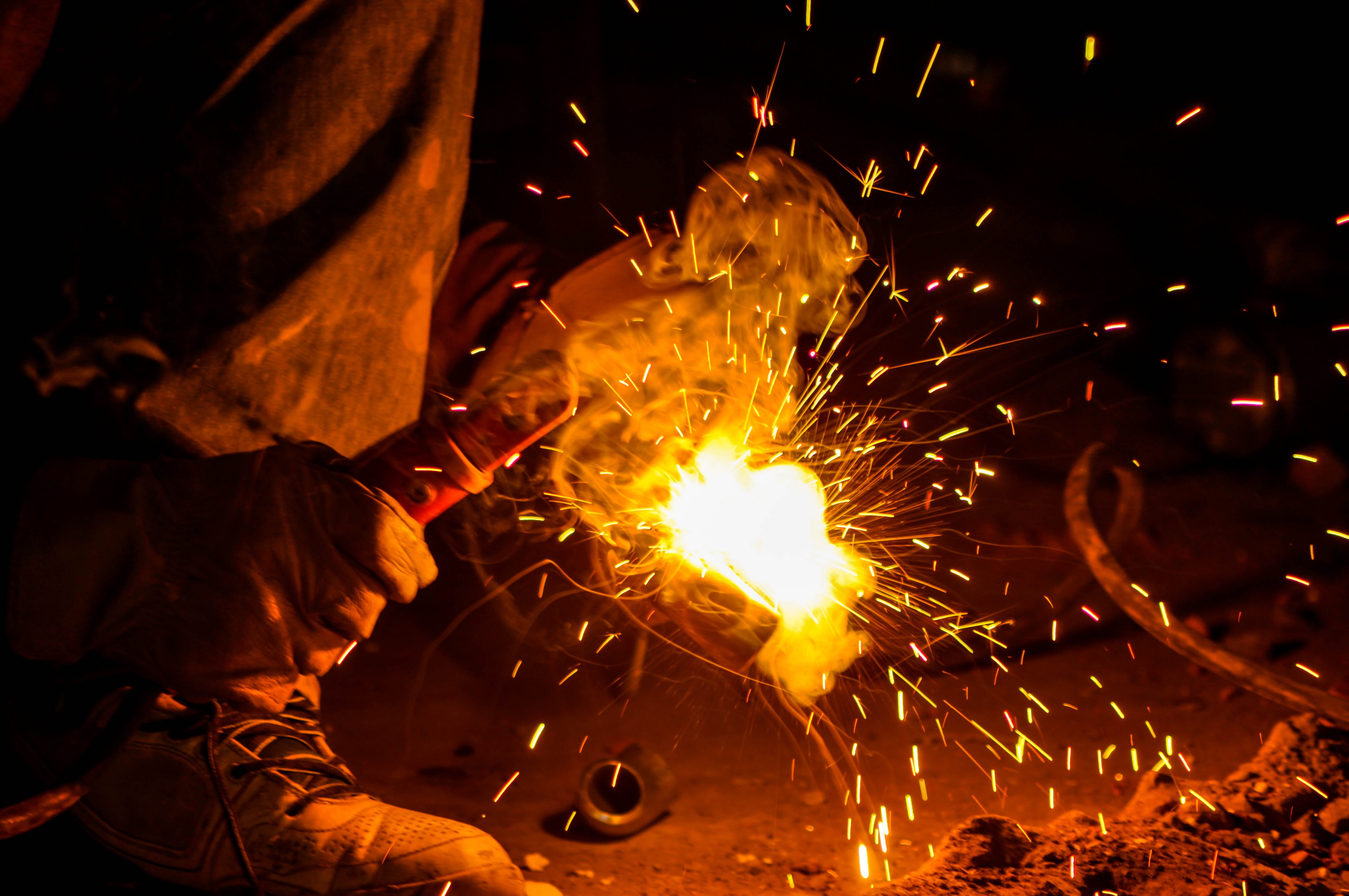 human body part, laborer, spark, metal, flame, working, motion, glowing, heat - temperature, burning, protection, men, electricity, holding, night, professional, HD Wallpaper