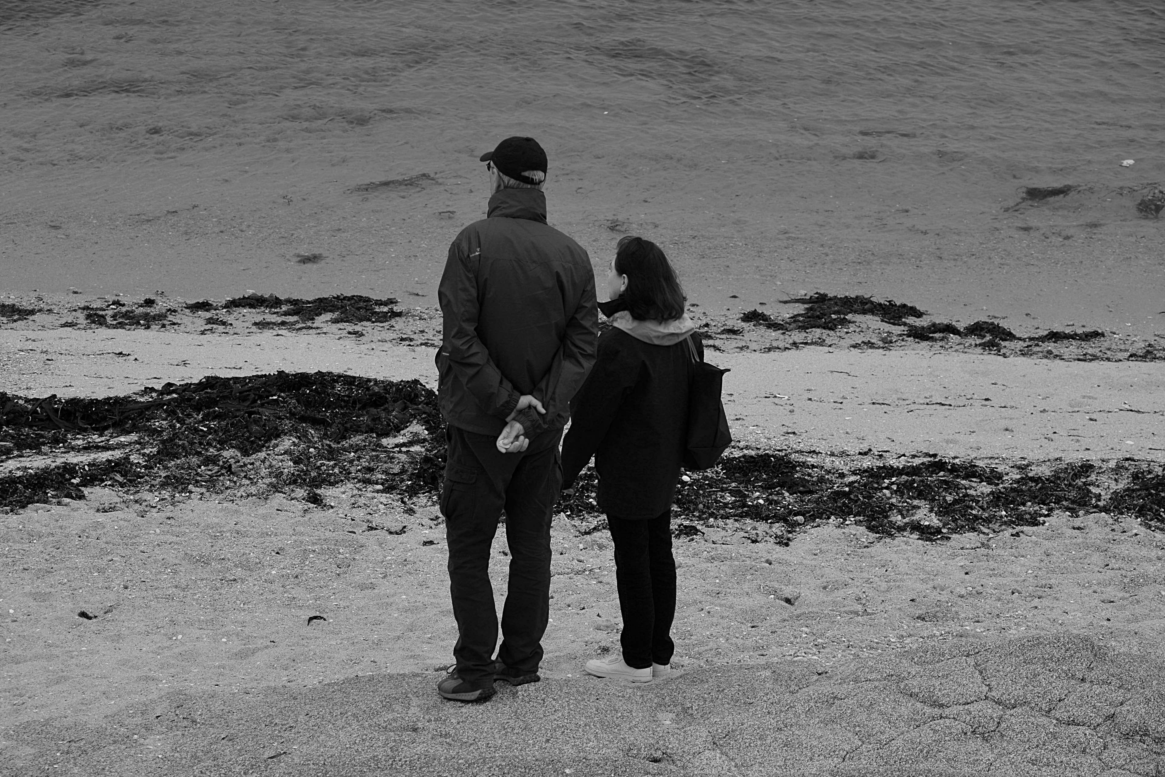 couple, beach, real people, water, personnages, outdoors, promenade, sea, discussion, love, sand, men, positive emotion, women, 4K, marche, two people, HD Wallpaper