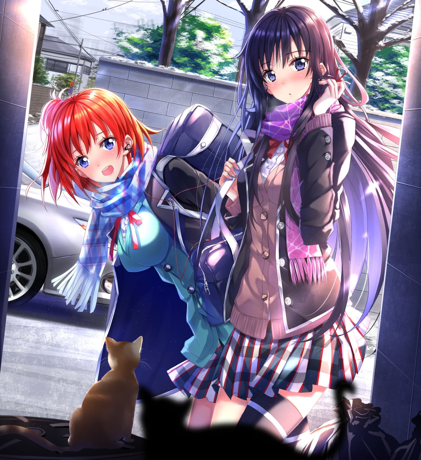 Yahari Ore no Seishun Love Comedy wa Machigatteiru, Swordsouls, anime, Yukinoshita Yukino, anime girls, 720P, Yuigahama Yui, cat, school uniform, Phone HD Wallpaper