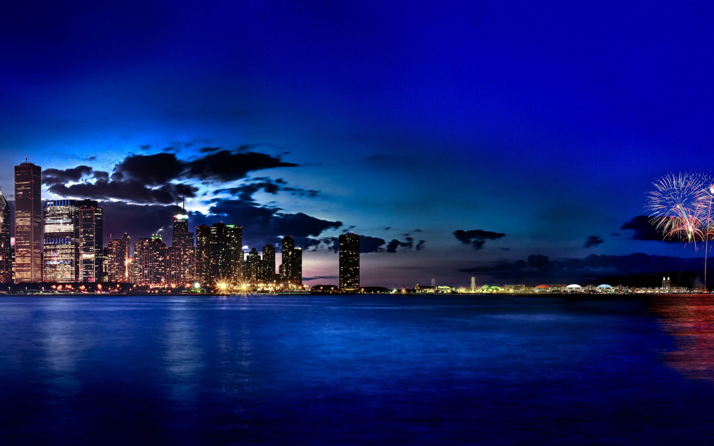 cities, fireworks, 2K, usa, illinois, chicago, year, background, july, images, city, new, HD Wallpaper