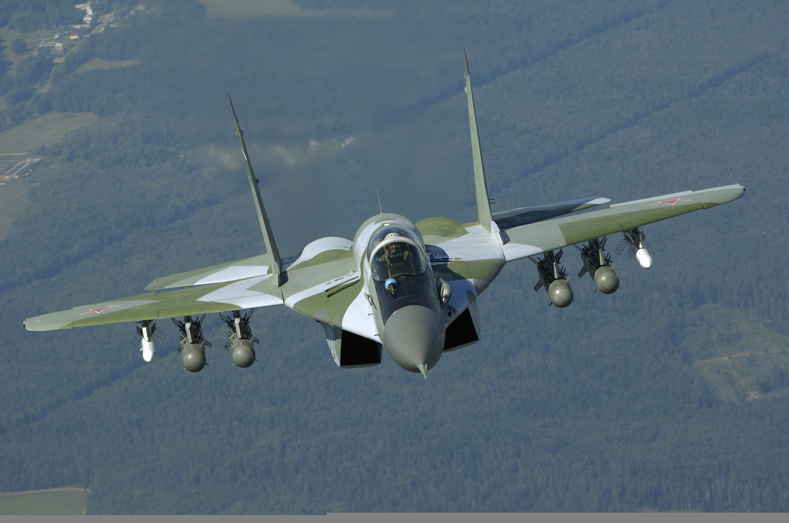 landing - Touching Down, blue, jet, engine, front view, white, air force, The Russian air force, 2K, military, airport, outdoors, The MiG-29SMT, travel, HD Wallpaper