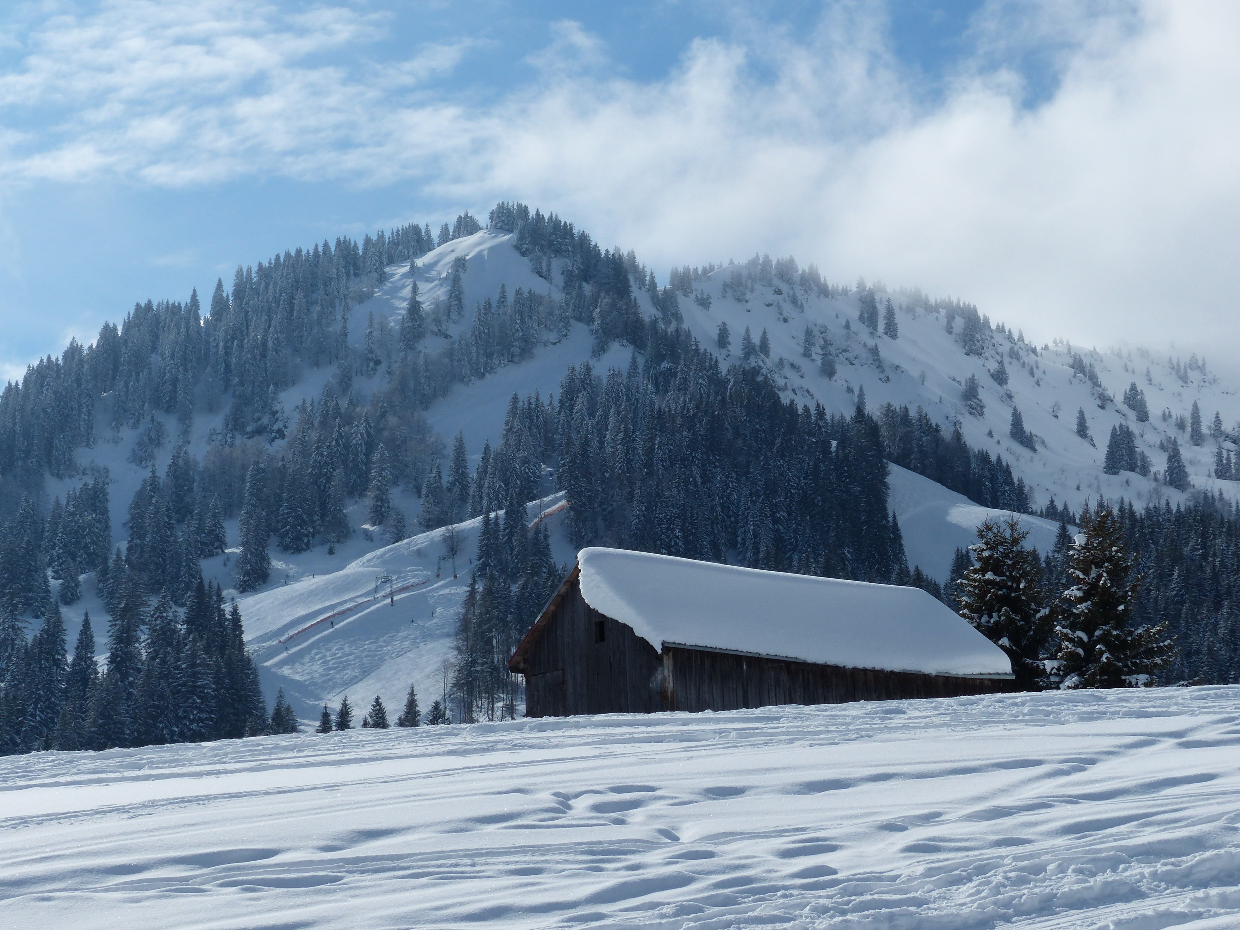 mountain hut, winter, cloud - sky, wintry, more, snow, white, snow magic, alpine, scenics - nature, snowcapped mountain, break, allgäu, beauty in nature, HD Wallpaper
