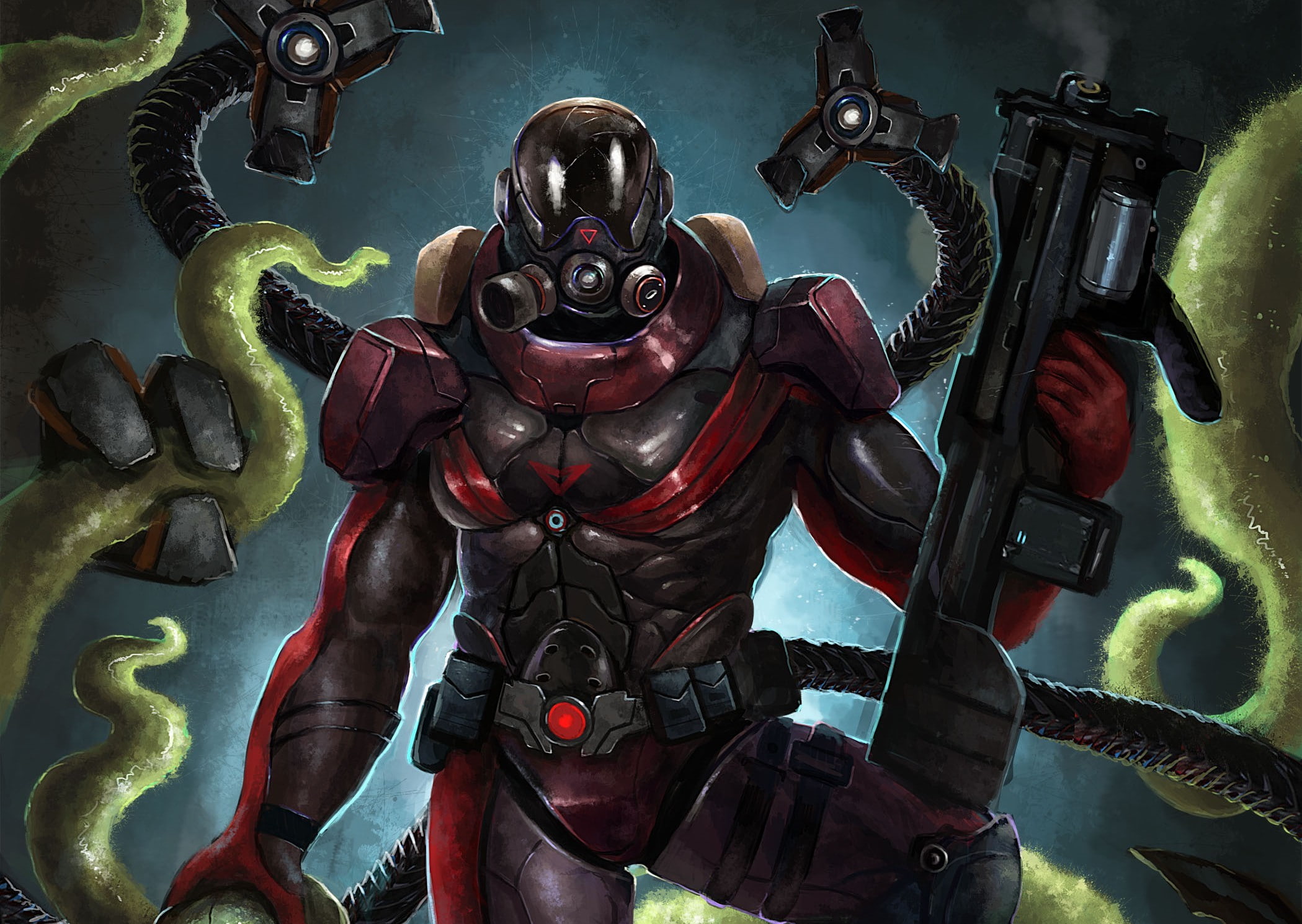 art, weapons. monster, warrior, tentacles, 1080P, armor, We Have Drop Bogdan, HD Wallpaper