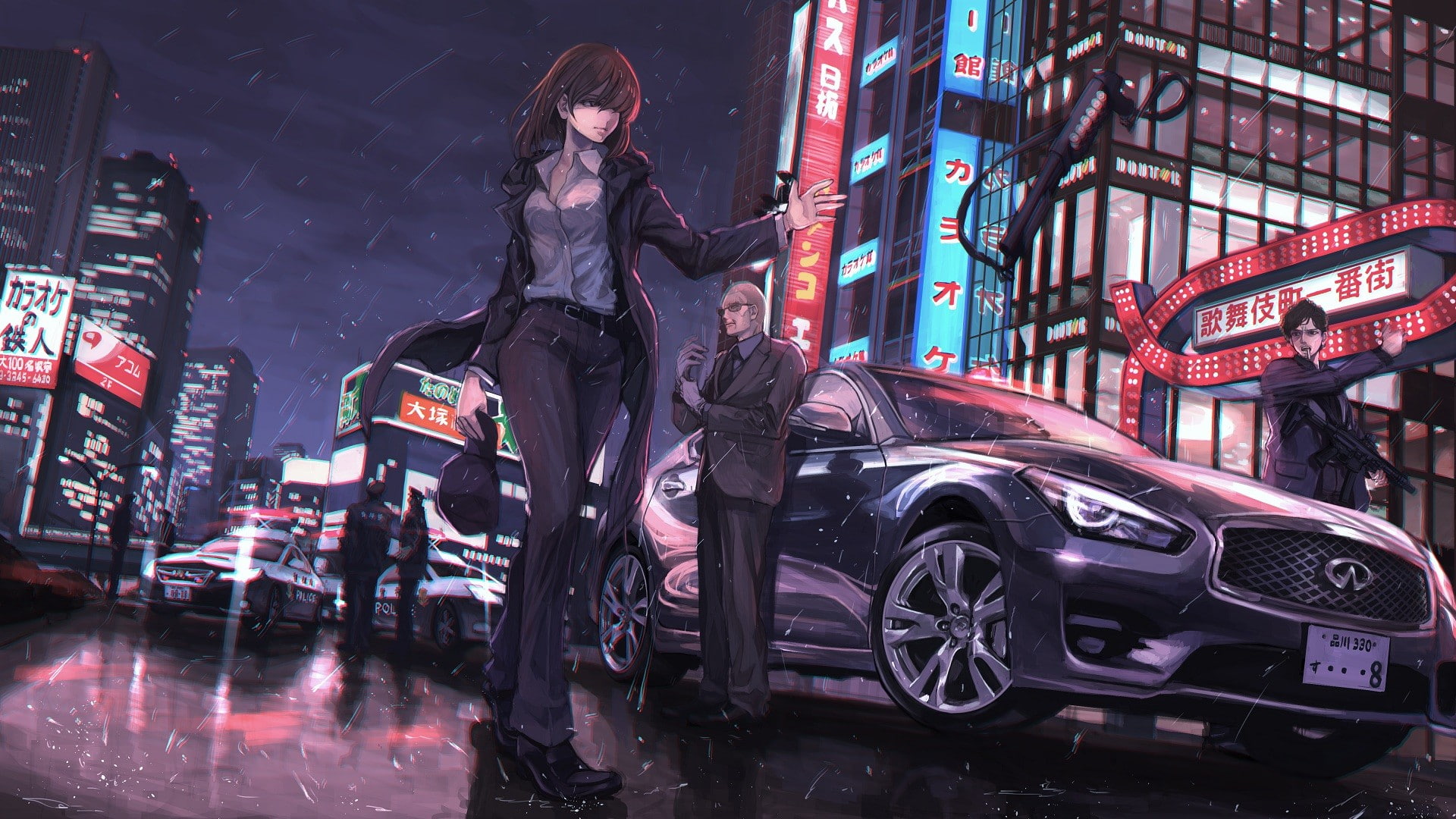 architecture, city, motor vehicle, illuminated, mode of transportation, 1080P, one person, three quarter length, women, transportation, built structure, HD Wallpaper