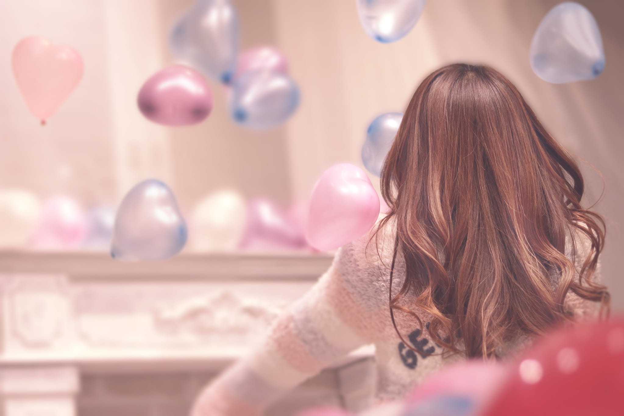 cute, portrait, cheerful, indoors, women, happiness, headshot, hair, 1080P, real people, young women, one woman only, balloon, person, day, celebration, HD Wallpaper
