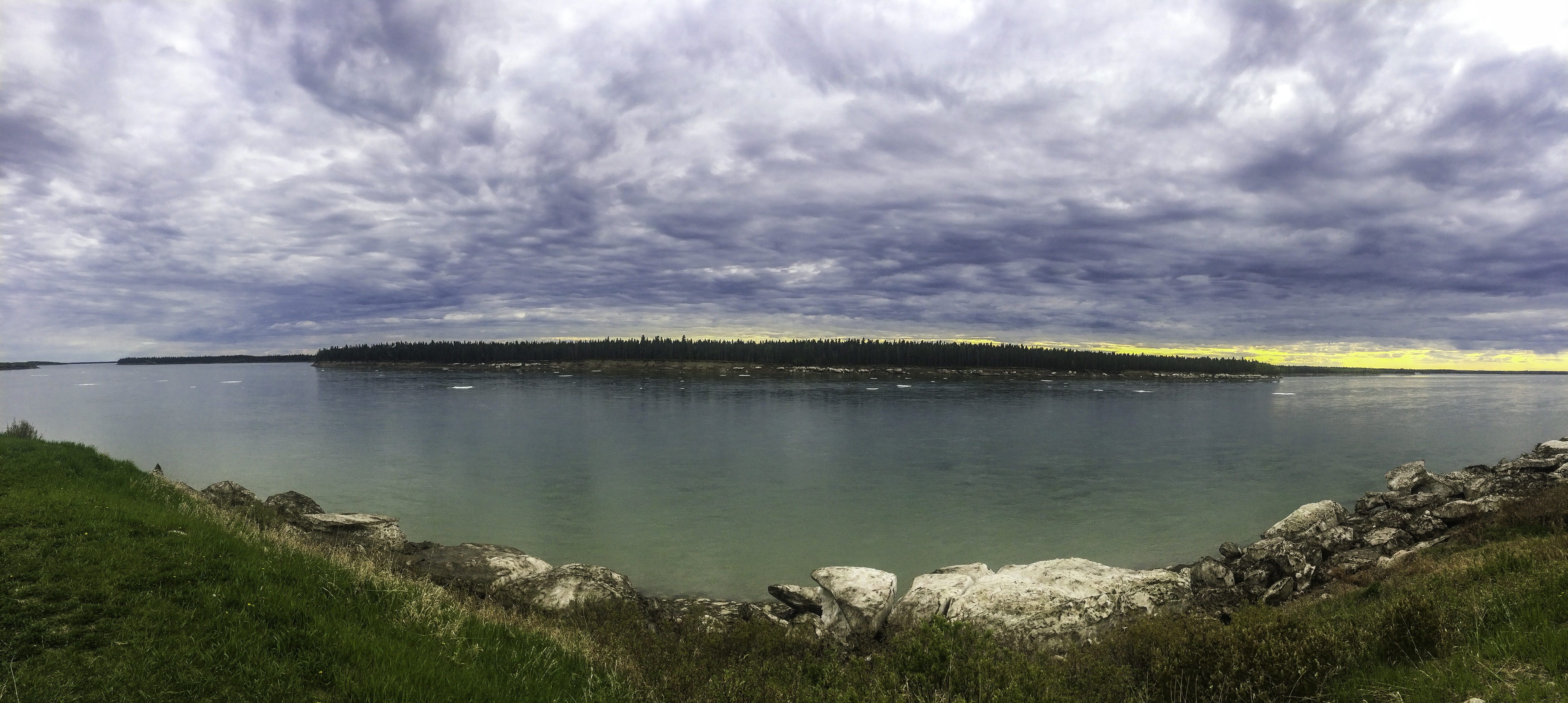 scenics - nature, 5K, clouds, rock, lake, cloud - sky, landscape, day, fort providence, beauty in nature, panorama, river, scenic, nature, shoreline, no people, HD Wallpaper