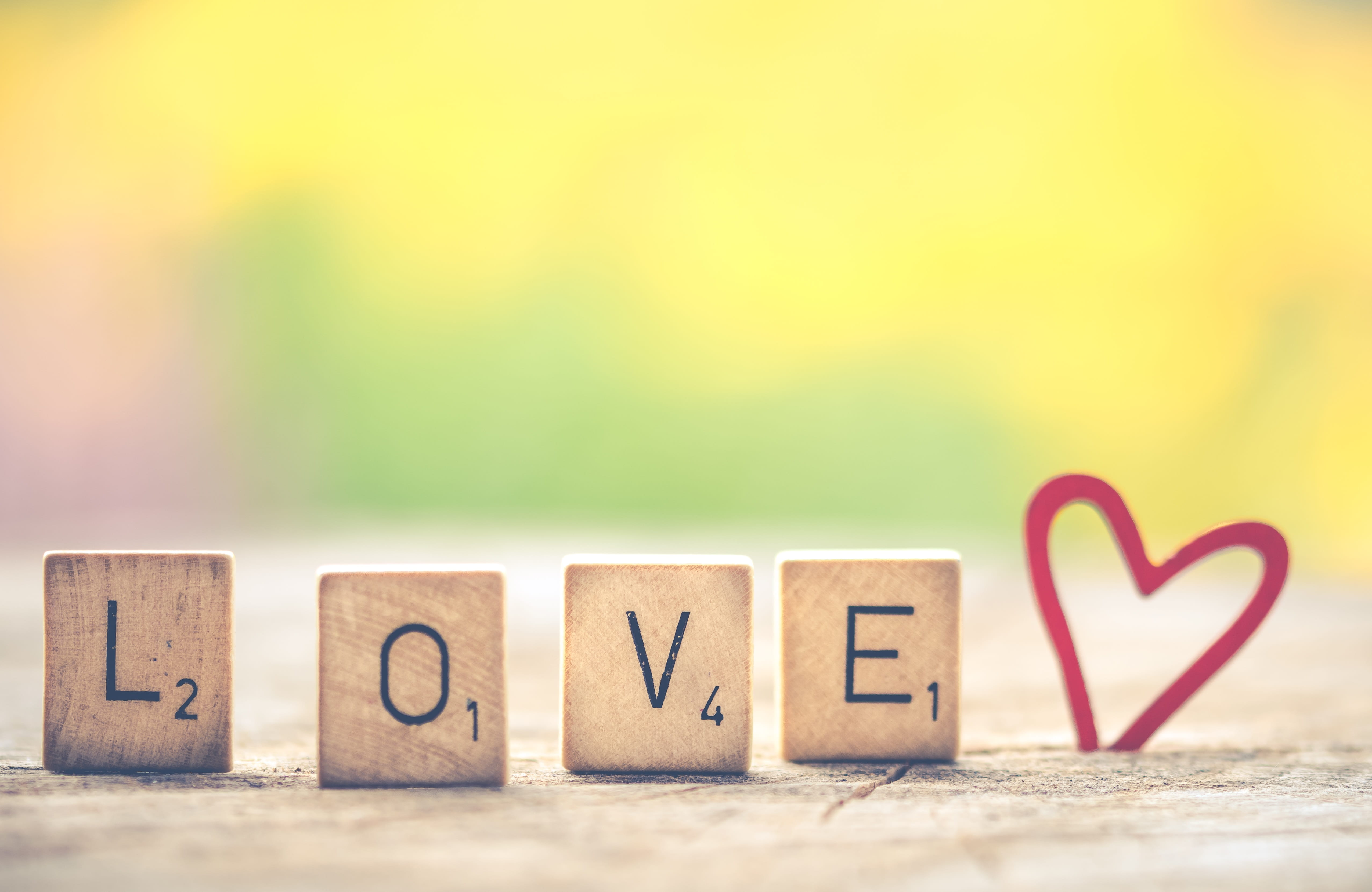 heart, scrabble, no people, single word, background image, positive emotion, affection, group of objects, valentine, letters, 4K, valentines day - holiday, HD Wallpaper