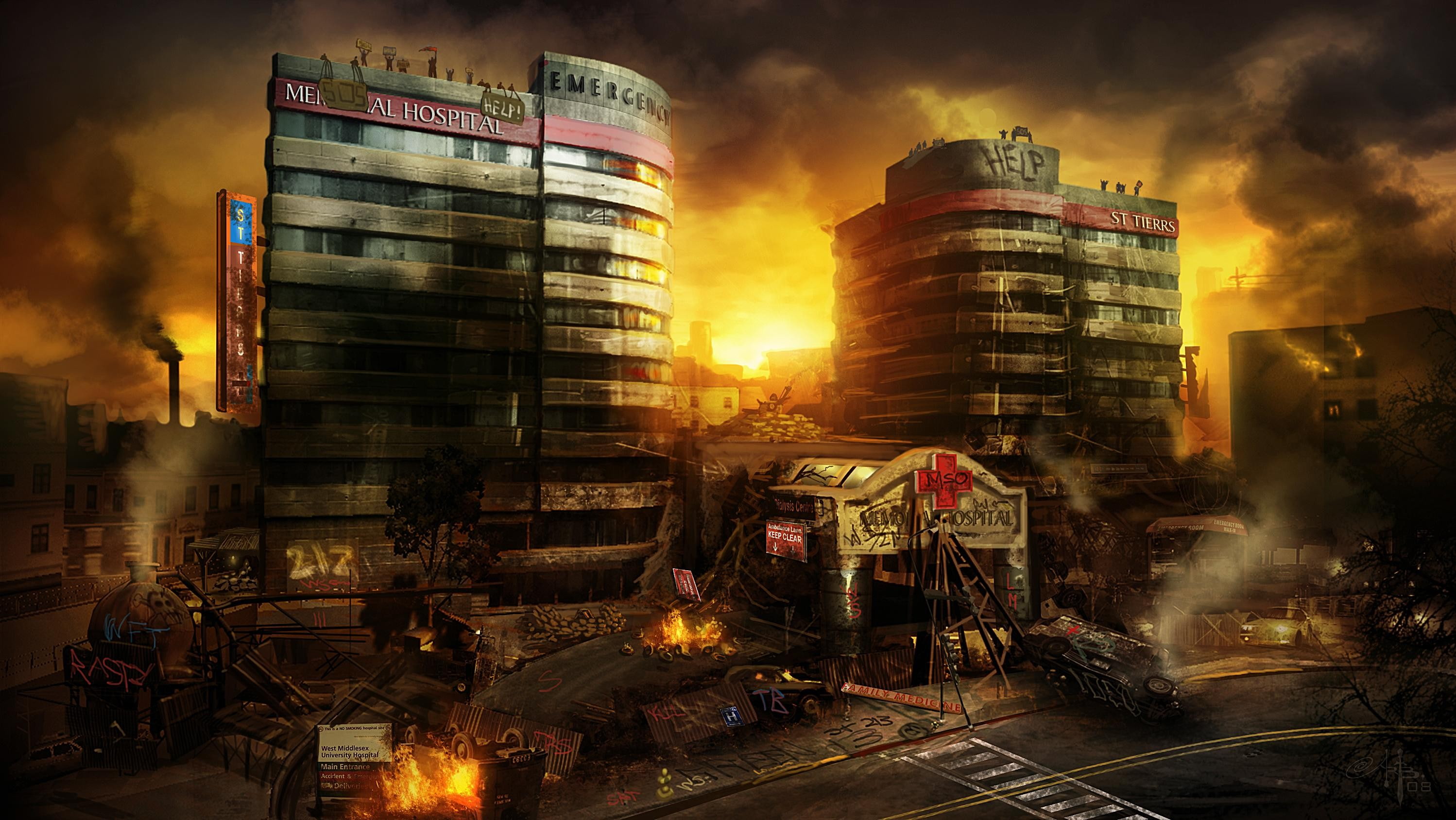digital art, apocalyptic, fire, 2K, ruin, HD Wallpaper