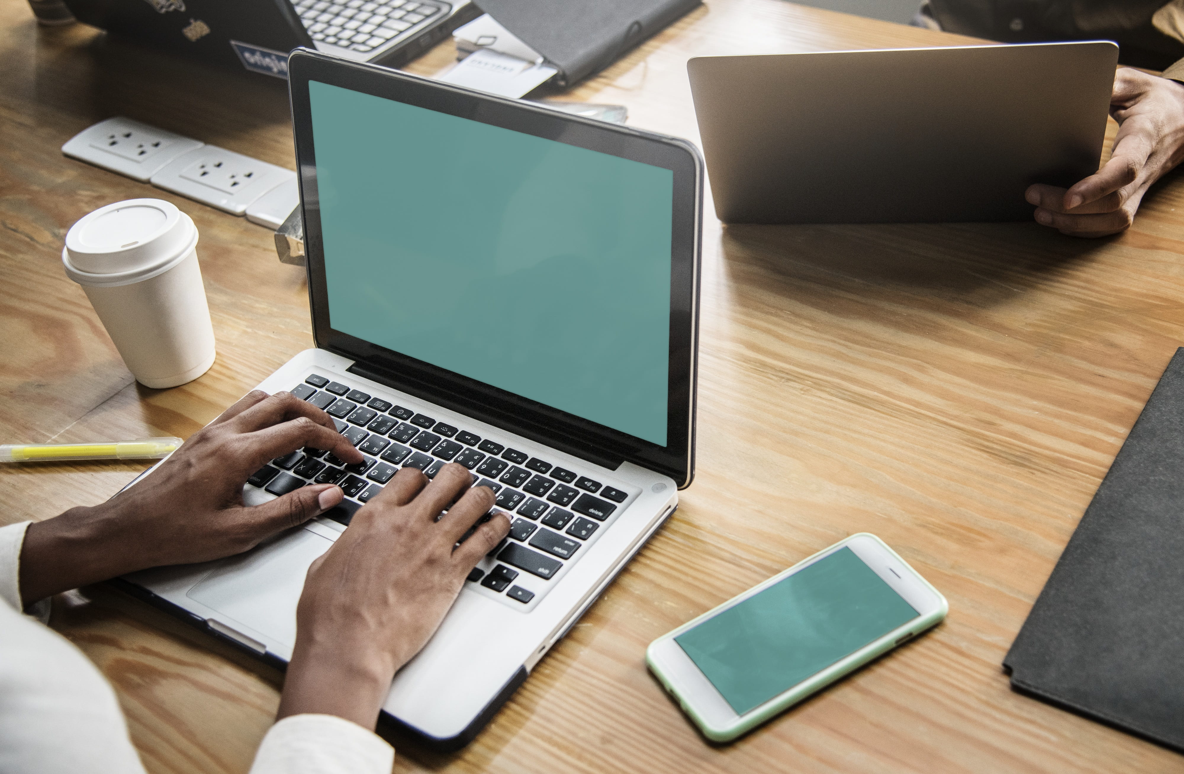 team, laptop, table, together, computer, wireless technology, smart phone, using laptop, work, portable information device, cup, drink, strategy, furniture, HD Wallpaper