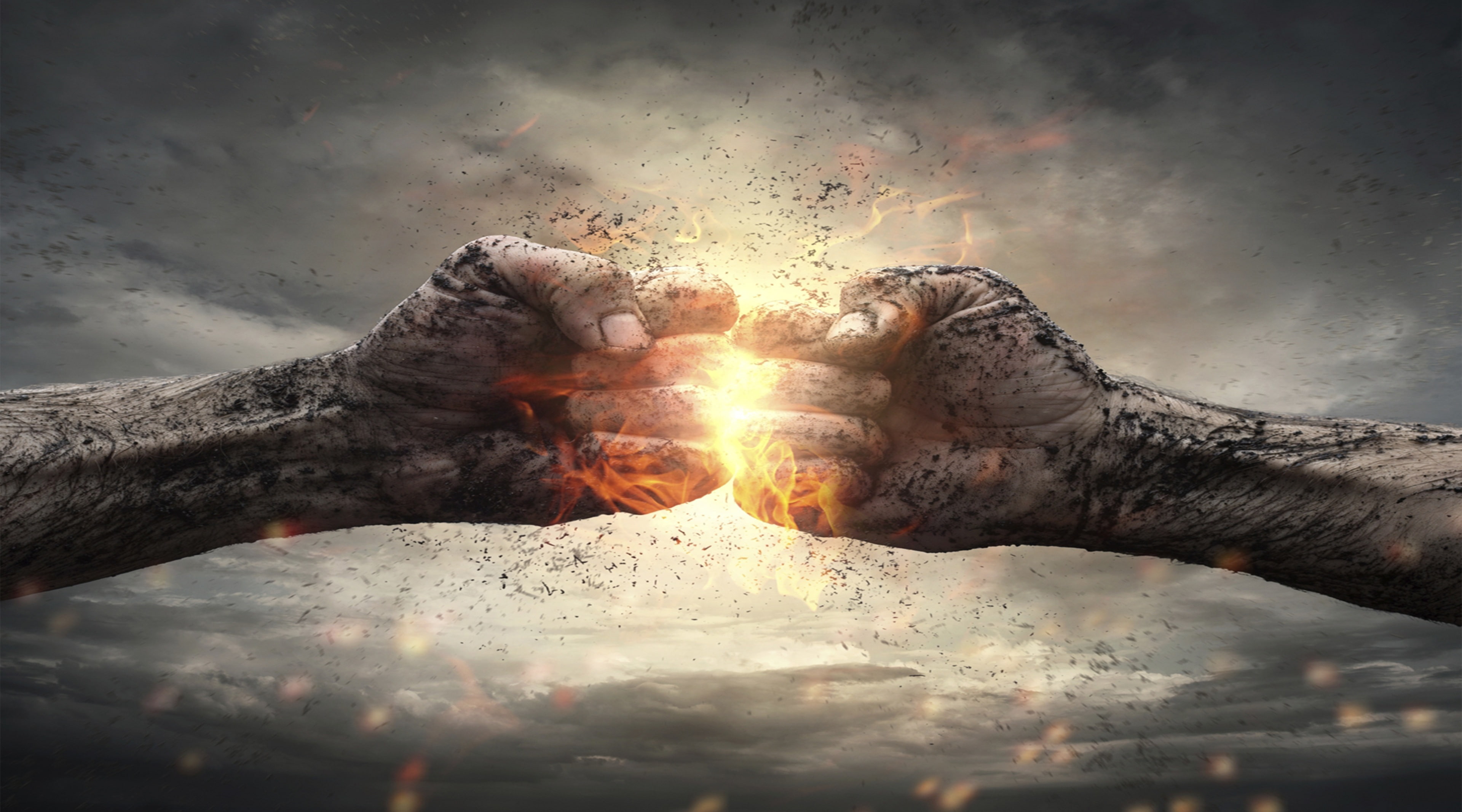 flame, human body part, men, digital composite, human hand, 4K, hand, freedom, outdoors, sky, Creative, fire - natural phenomenon, people, bonfire, burning, HD Wallpaper