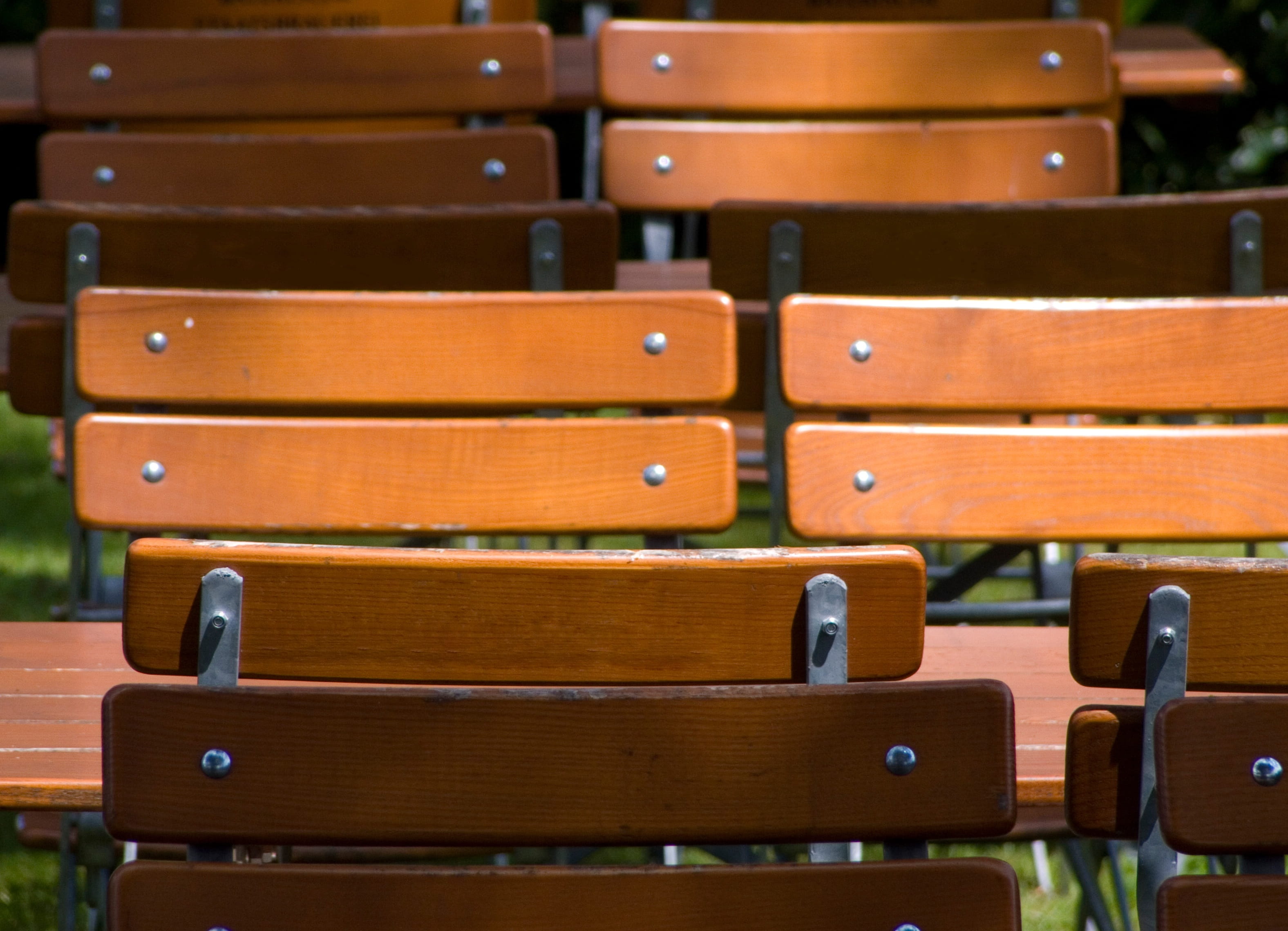 scrap, background, auditorium, chair, empty, stage theater, festival, 2K, gastronomy, garden chair, bank, beer garden, meal, wood, large group of objects, HD Wallpaper