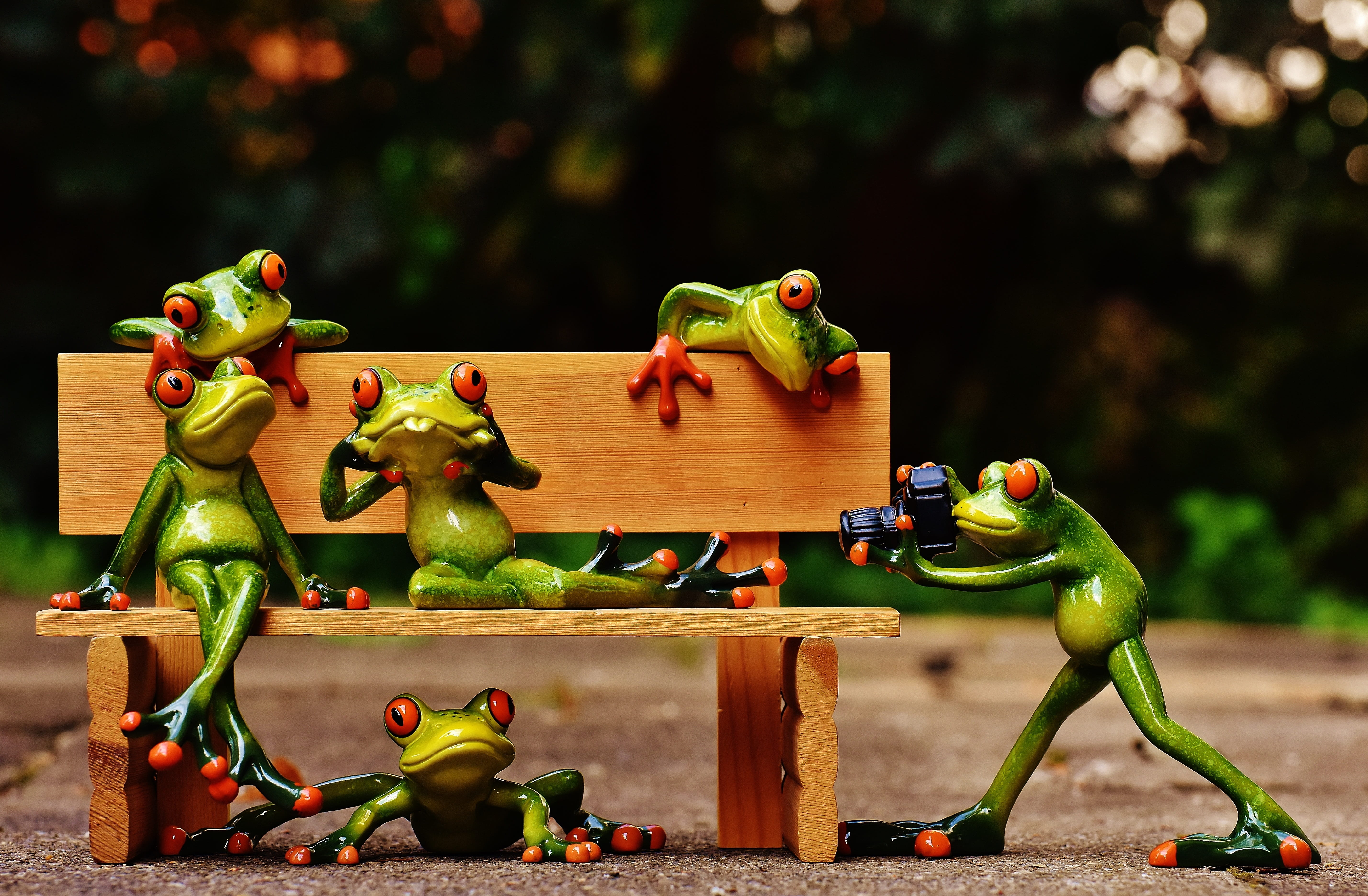 art and craft, bank, no people, bird, focus on foreground, green color, 5K, vertebrate, relaxed, photographer, toy, bench, rest, creativity, animal world, HD Wallpaper