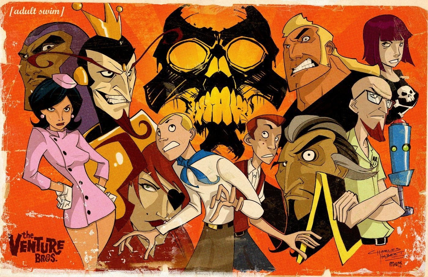 human representation, cartoon, no people, full frame, mural, indoors, male likeness, primate, creativity, craft, 720P, wall - building feature, the venture bros, HD Wallpaper
