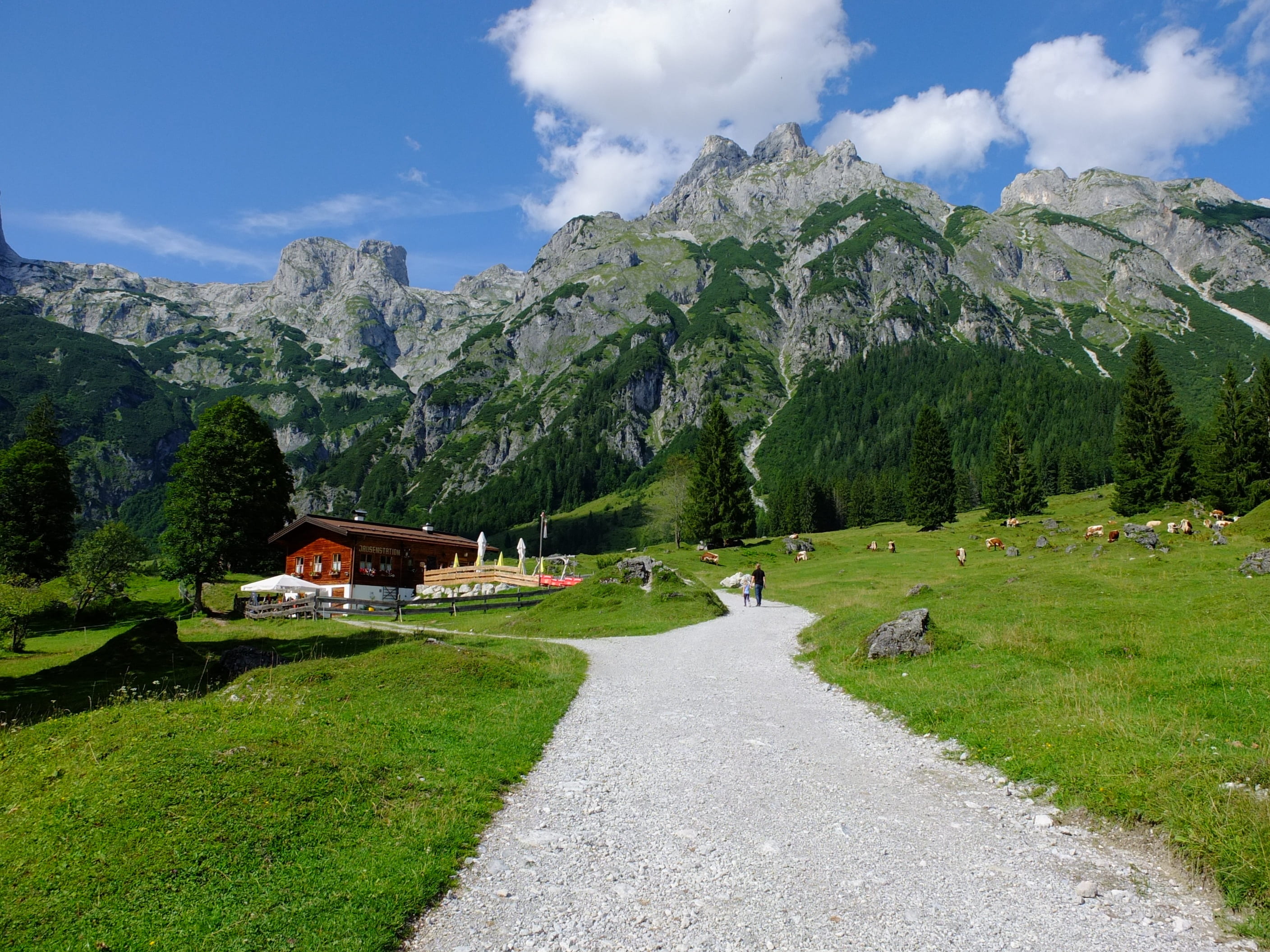 jause, 2K, building exterior, mountain peak, werfenweng, landscape, building, tranquility, austria, outdoors, wengerau, tennengebirge, built structure, HD Wallpaper